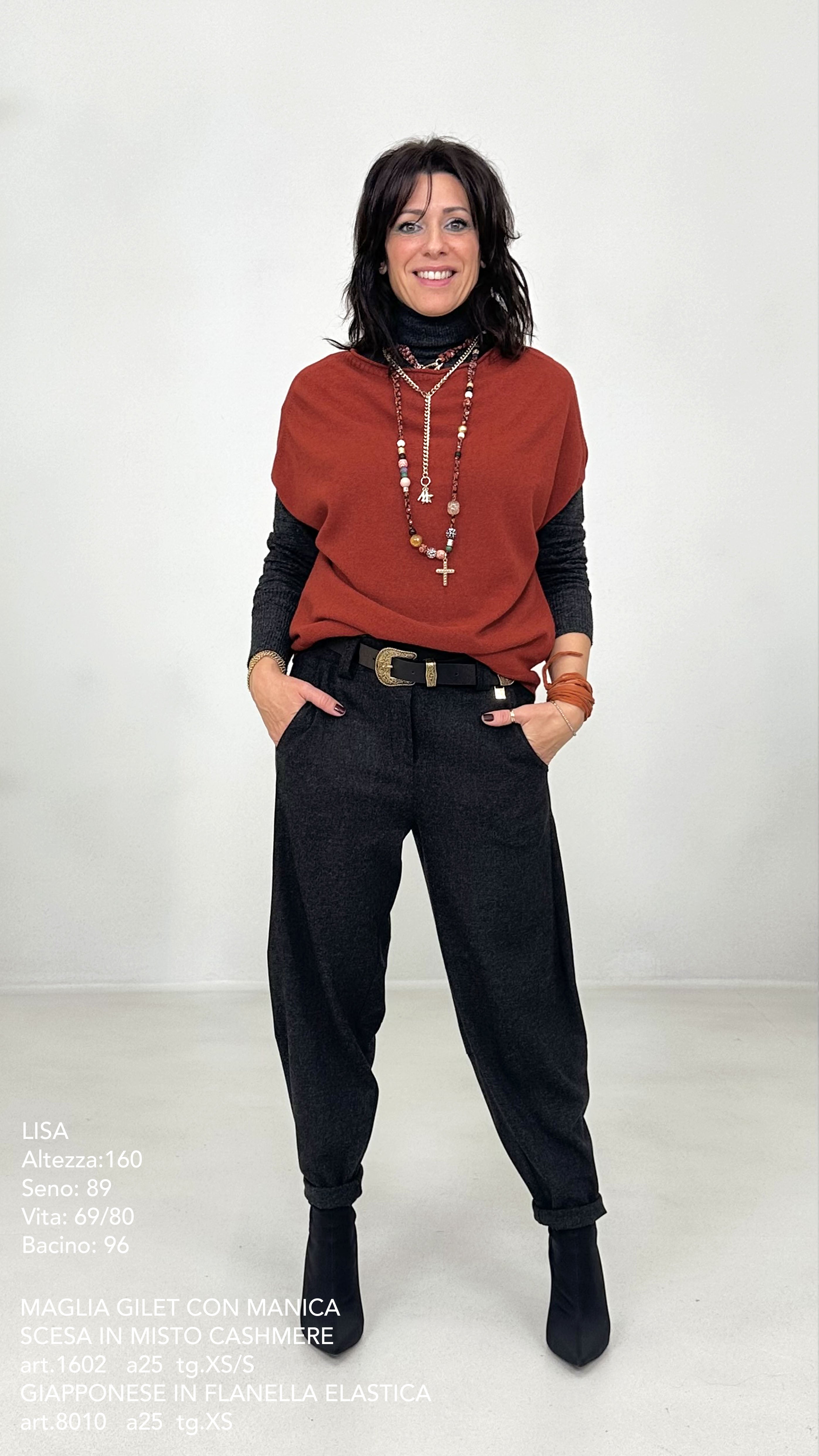 MAGLIA GILET CON MANICA SCESA IN MISTO CASHMERE