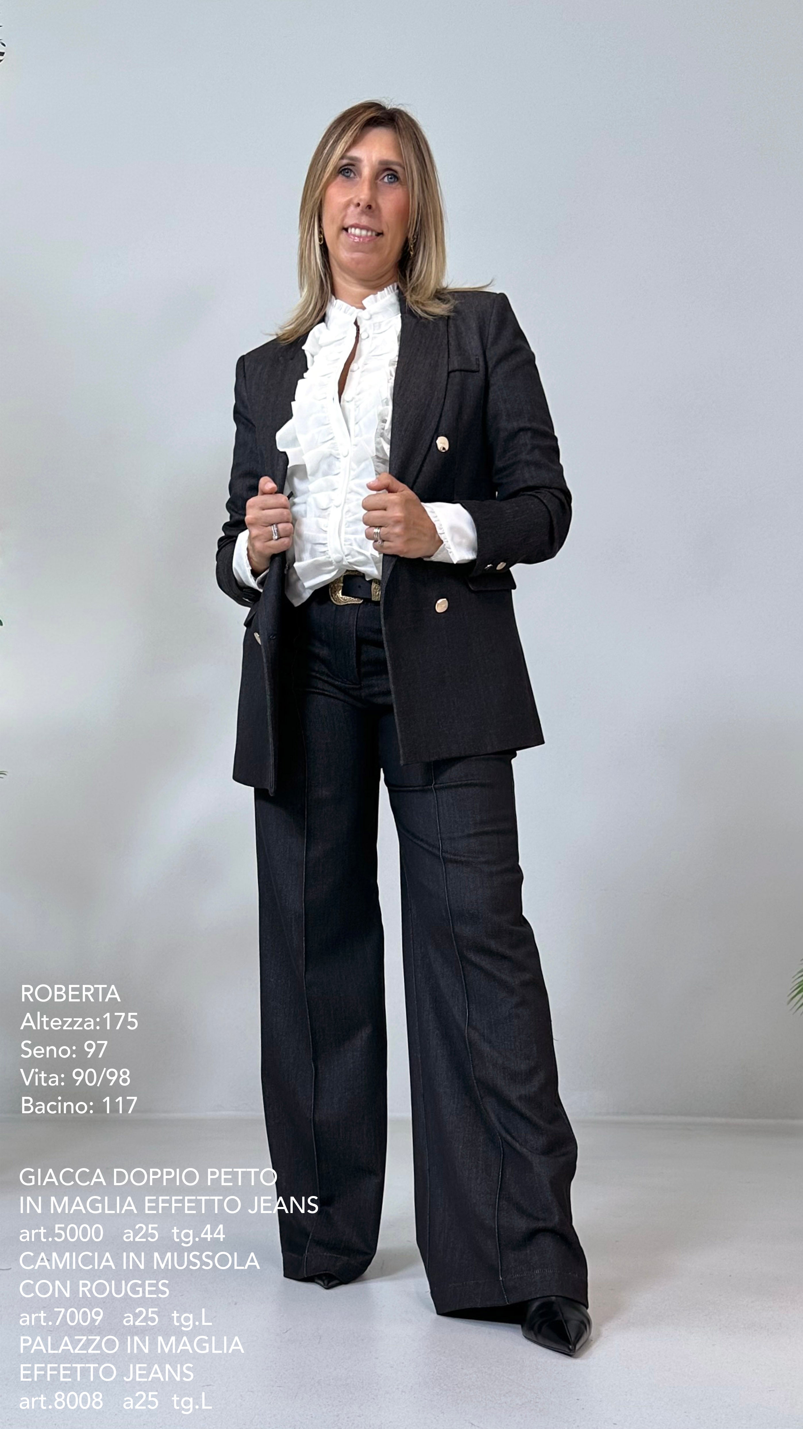 GIACCA DOPPIO PETTO IN MAGLIA TECNICA EFFETTO JEANS