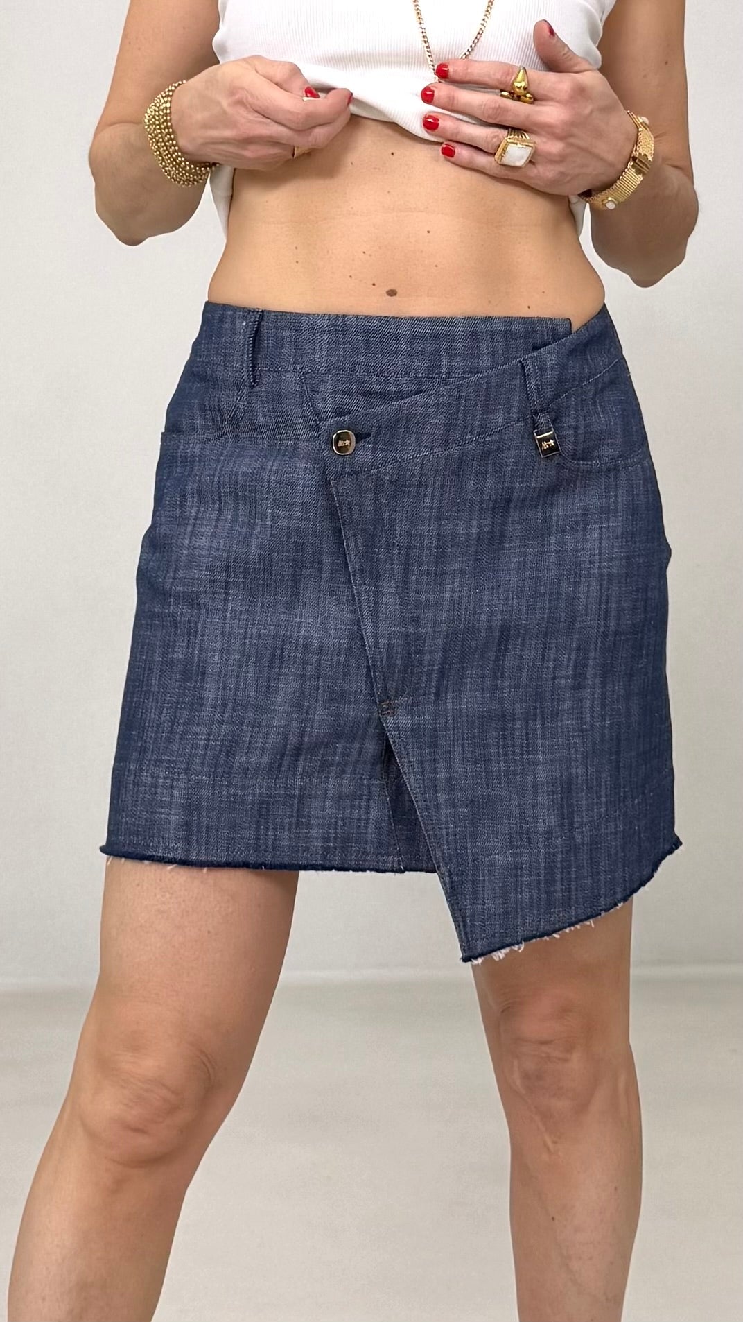 GONNA CORTA ASIMMETRICA IN COTONE JEANS