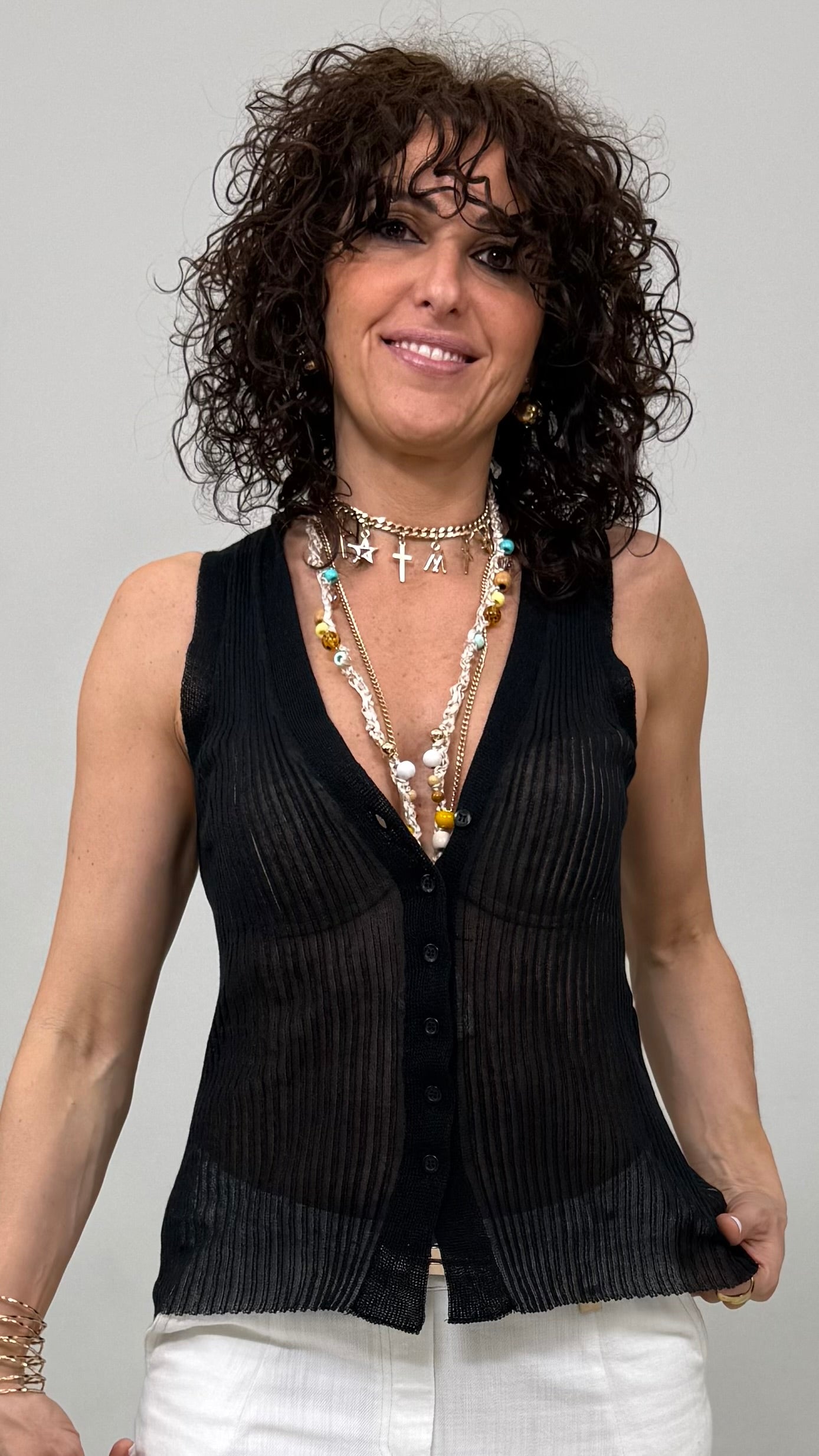 TOP GILET APERTO DAVANTI IN FILATO EXTRAFINE