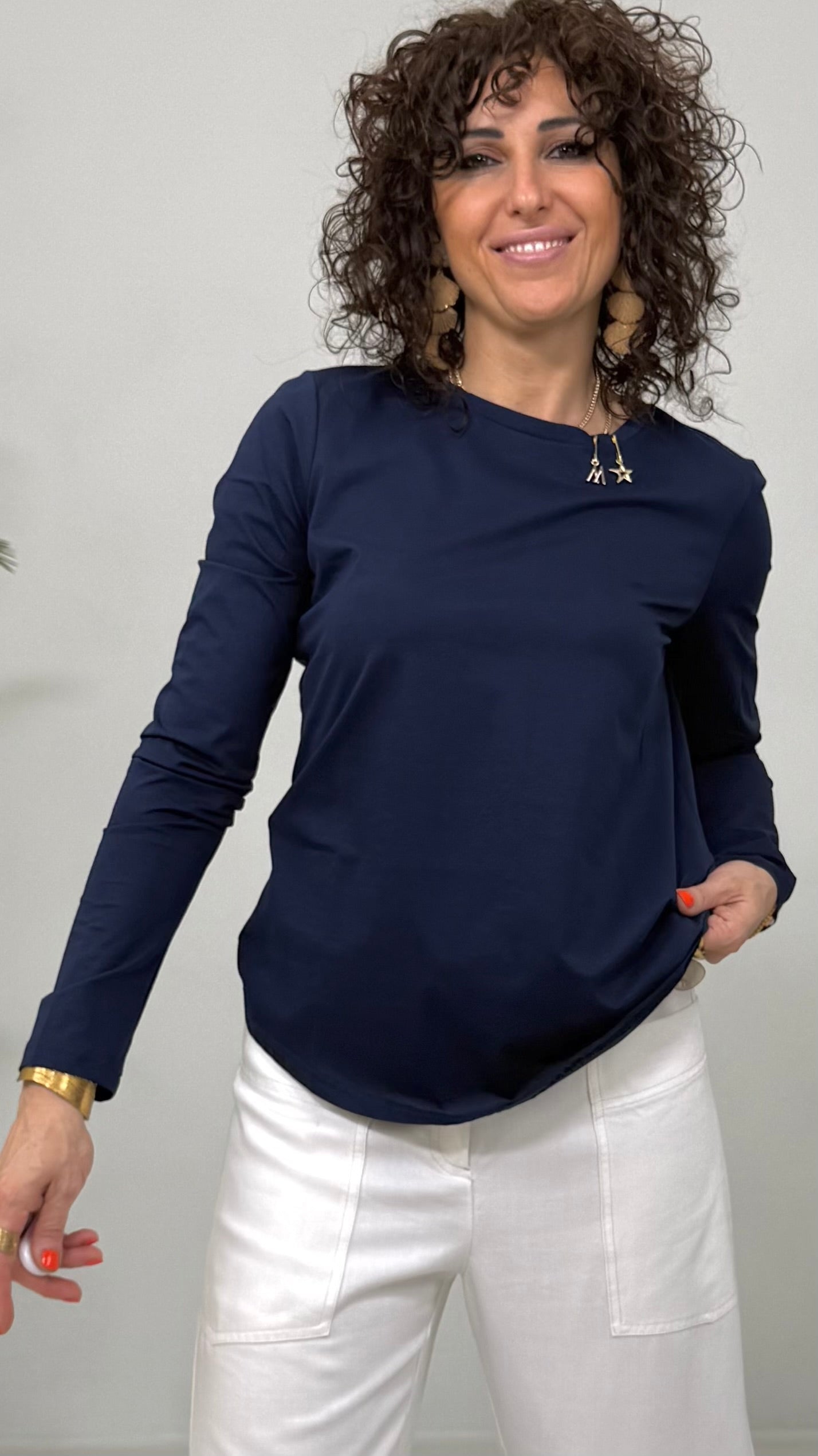 T-SHIRT BASIC MANICA LUNGA IN JERSEY DI COTONE MODAL