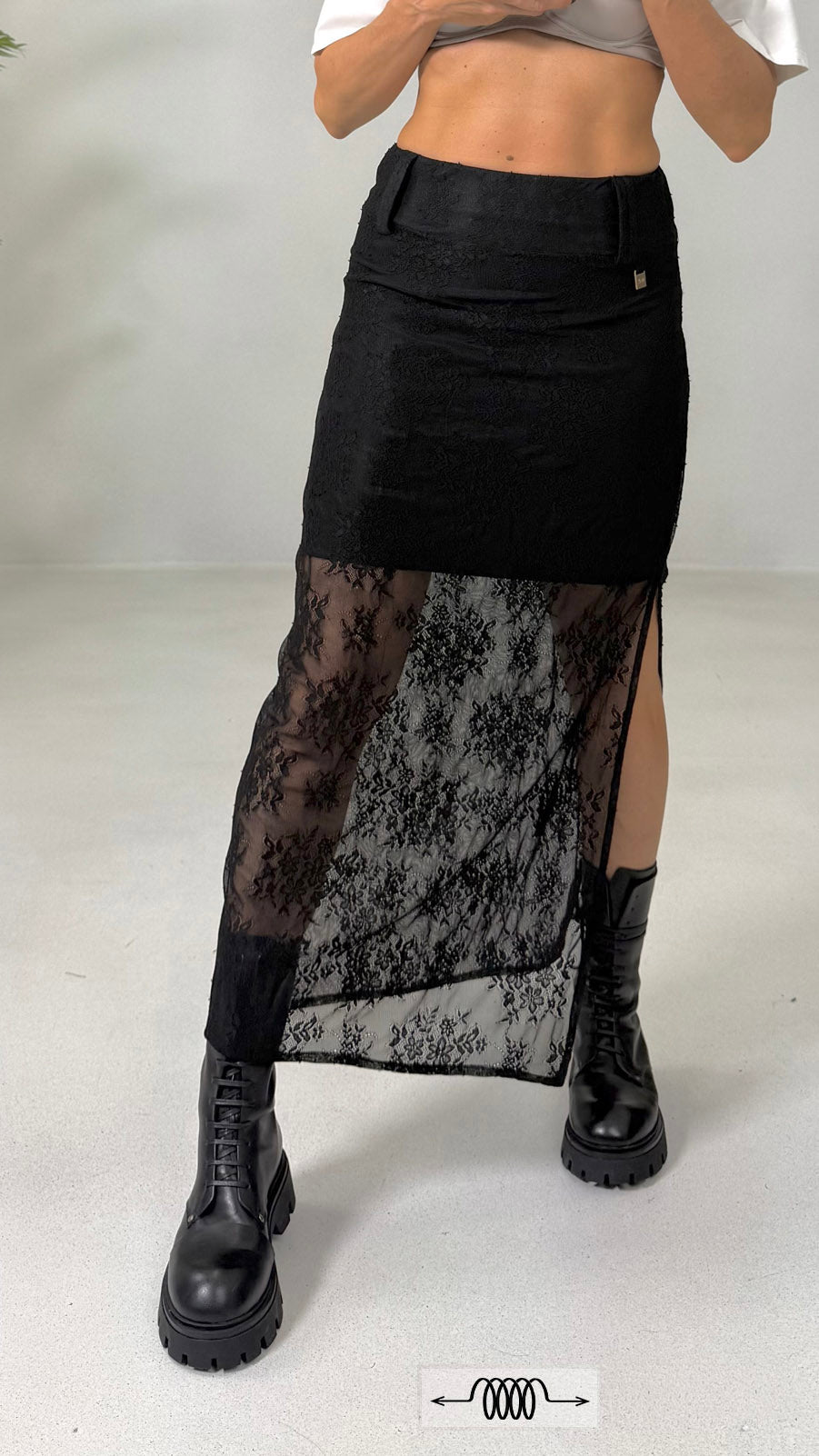 GONNA LUNGA IN PIZZO ELASTICIZZATO CON SOTTOGONNA