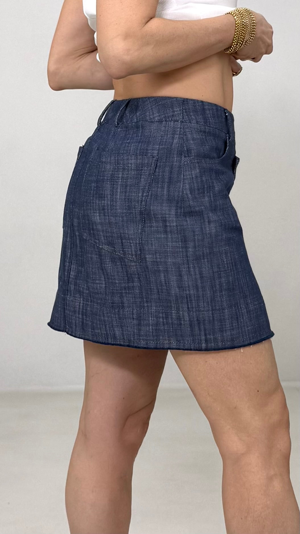 GONNA CORTA ASIMMETRICA IN COTONE JEANS