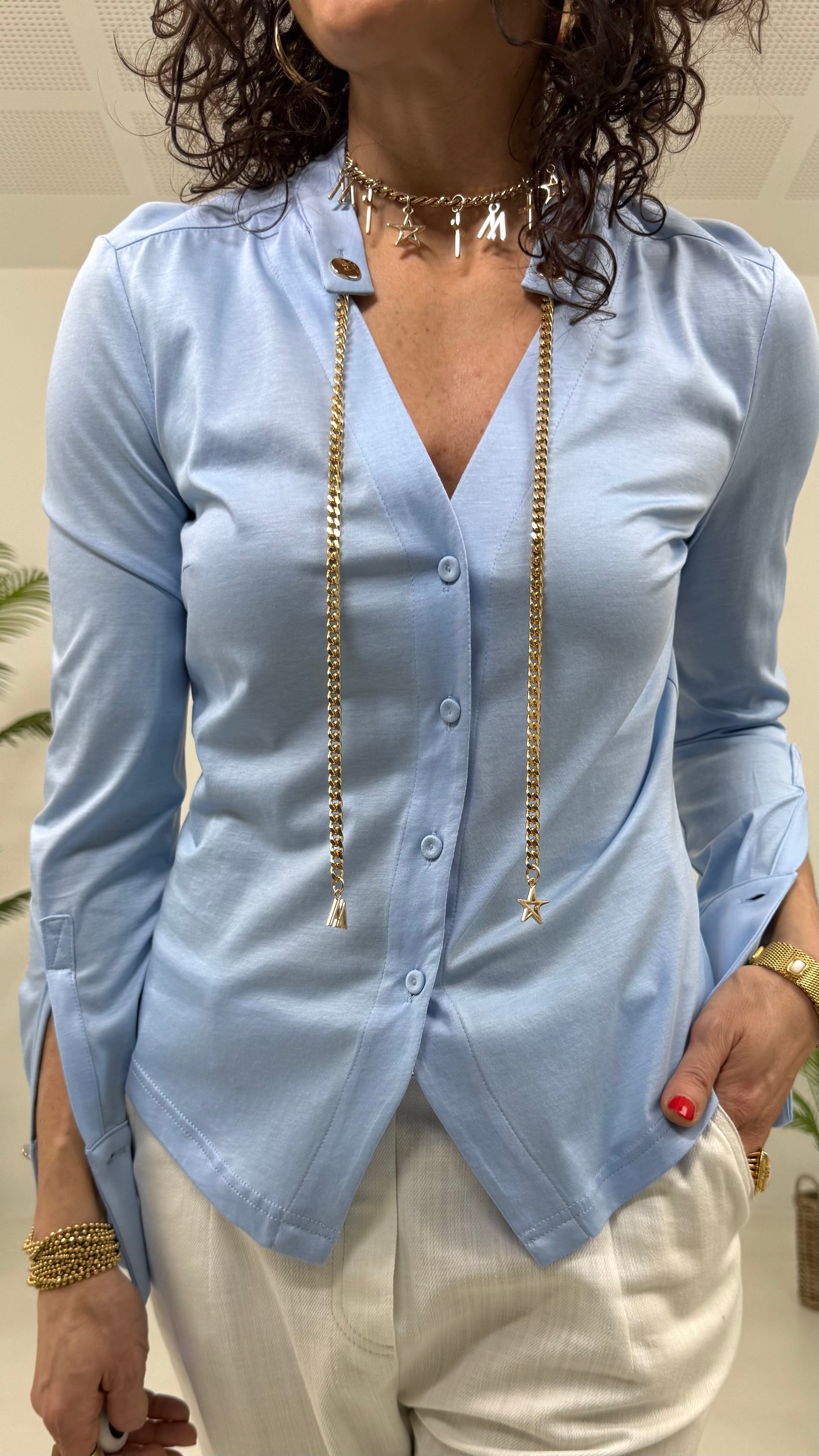 CAMICIA IN JERSEY COTONE MODALSCOLLO A V CON CATENELLA