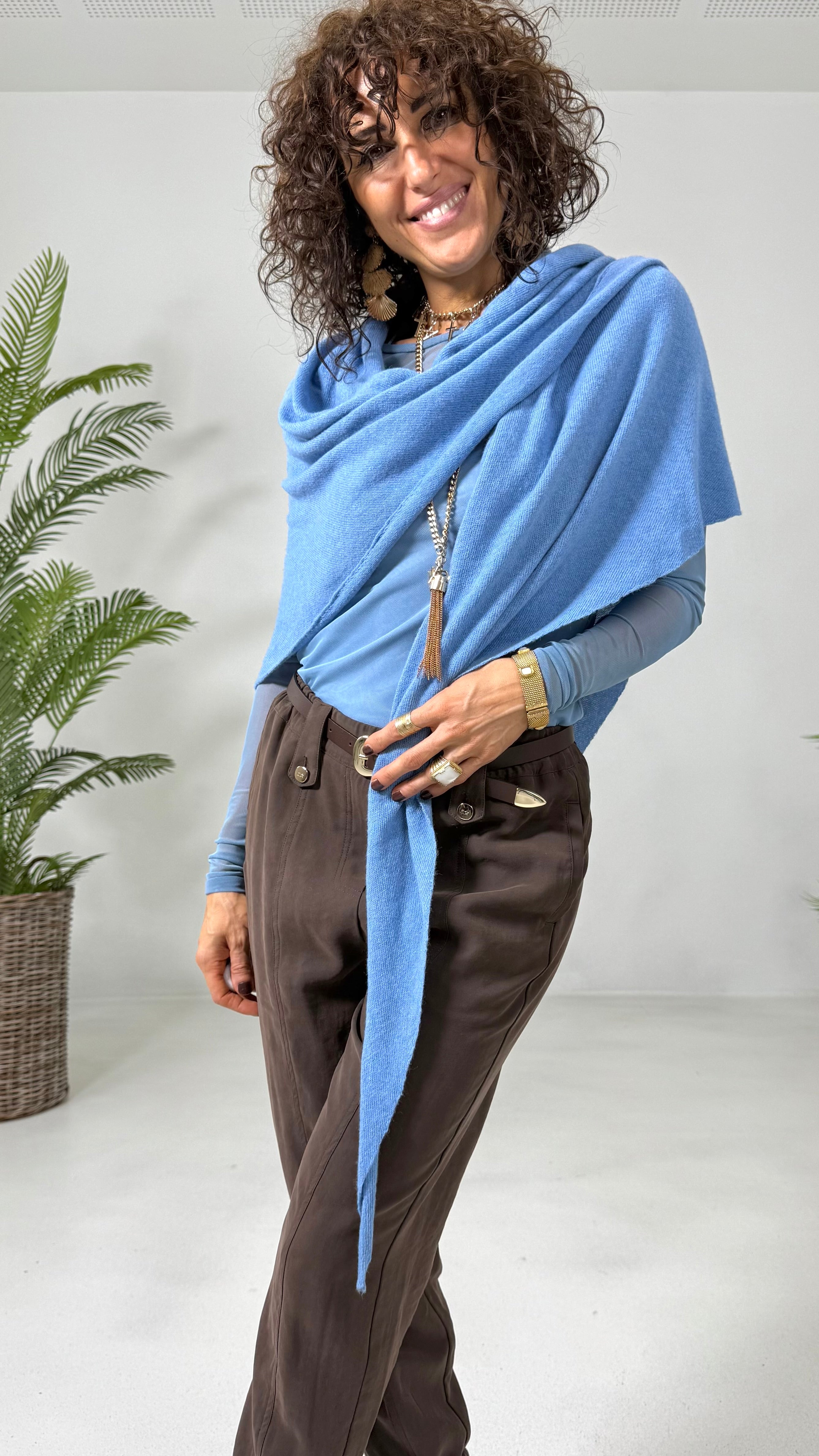 SCIARPA MANTELLA TRIANGOLARE IN MISTO CASHMERE