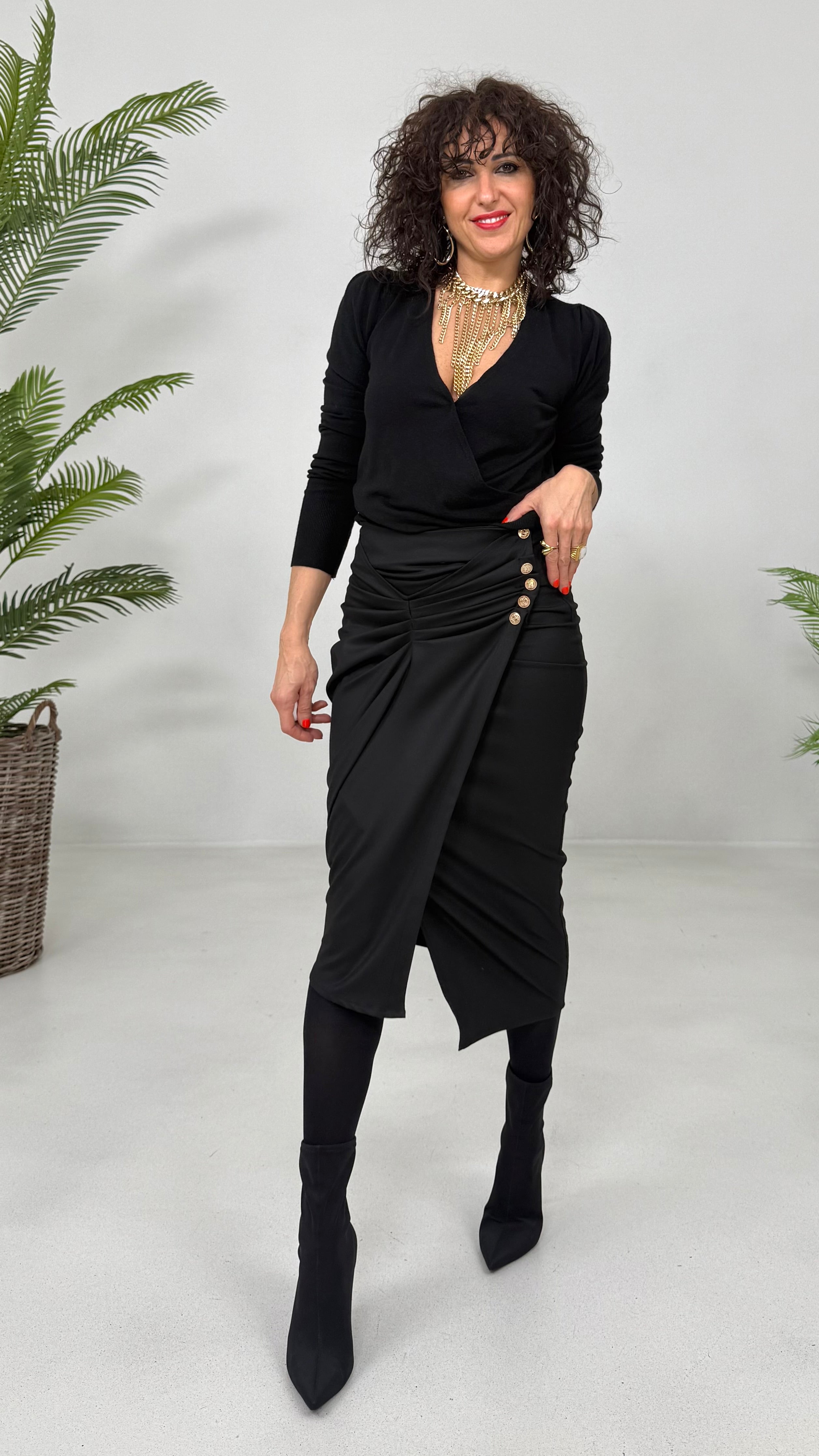 GONNA FINTO PORTAFOGLIO CON PIEGHE E BOTTONI IN FLANELLA CARDATA