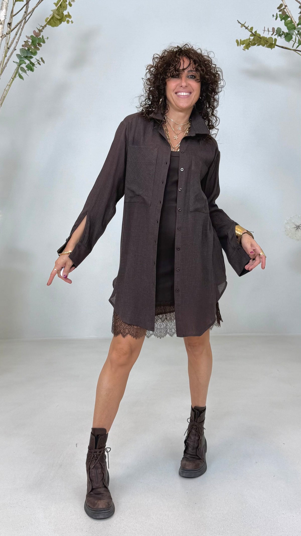 TWIN-SET CAMICIONE PIÙ SOTTOVESTE IN GARZA VISCOSA LANA E COSTINA
