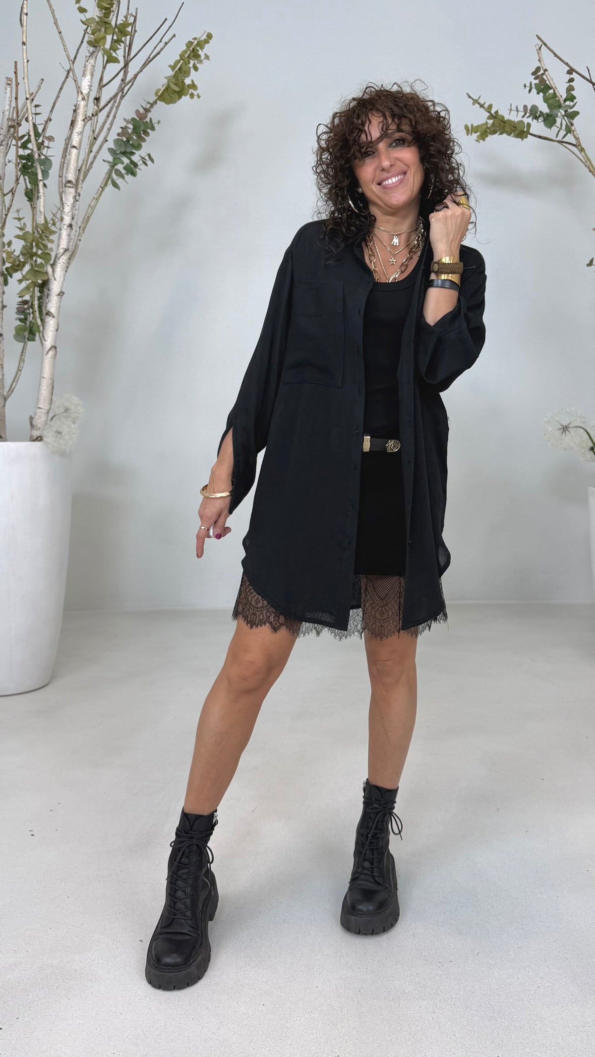 TWIN-SET CAMICIONE PIÙ SOTTOVESTE IN GARZA VISCOSA LANA E COSTINA