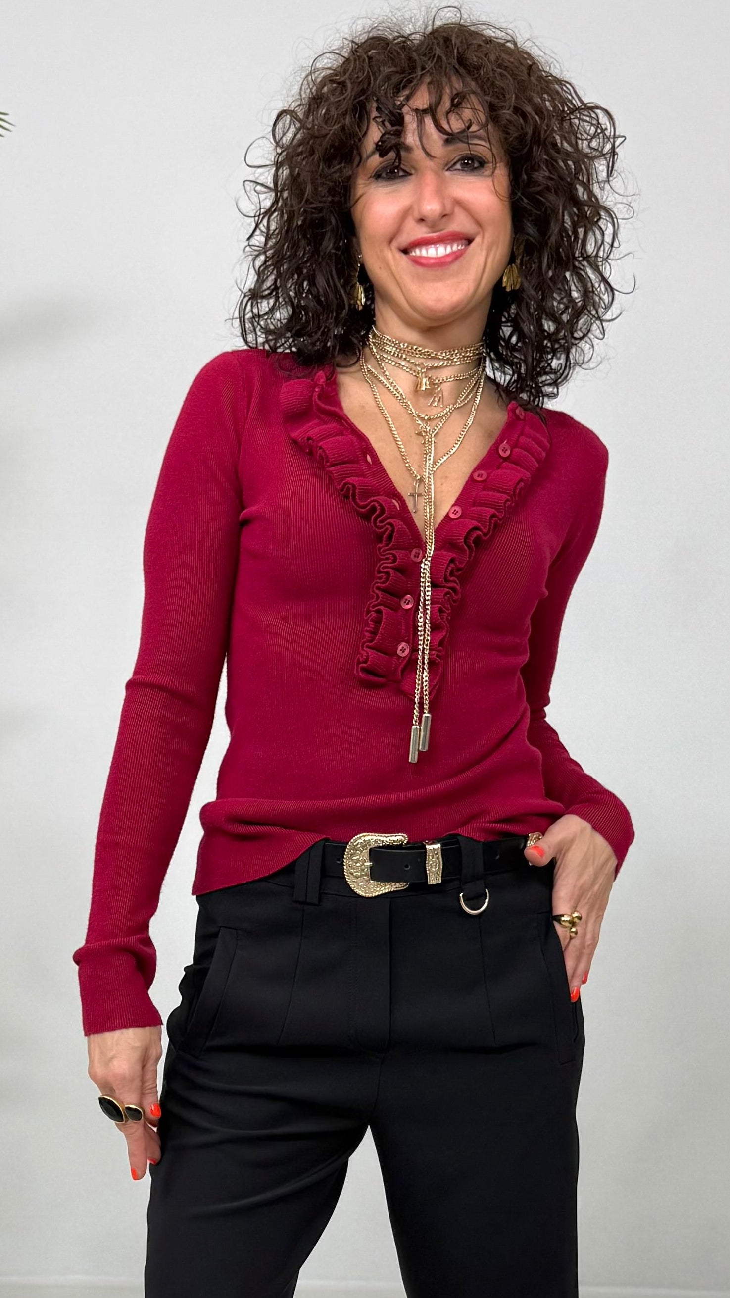 MAGLIA CON ROUCHES SU SCOLLO IN CALDA VISCOSA