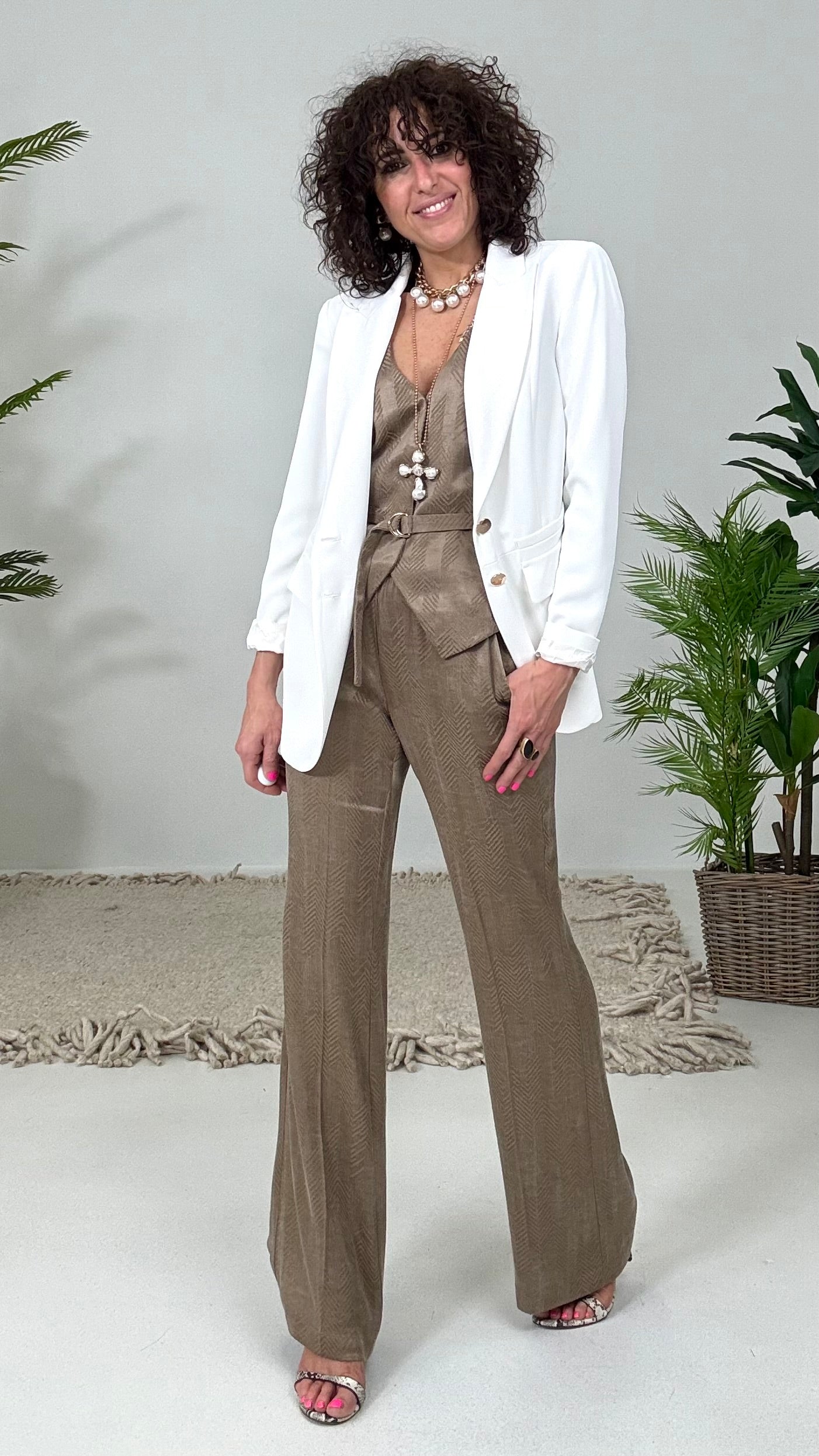 514 P25 FANGO GILET CON CINTURA IN VISCOSA JAQUARD GEOMETRICO