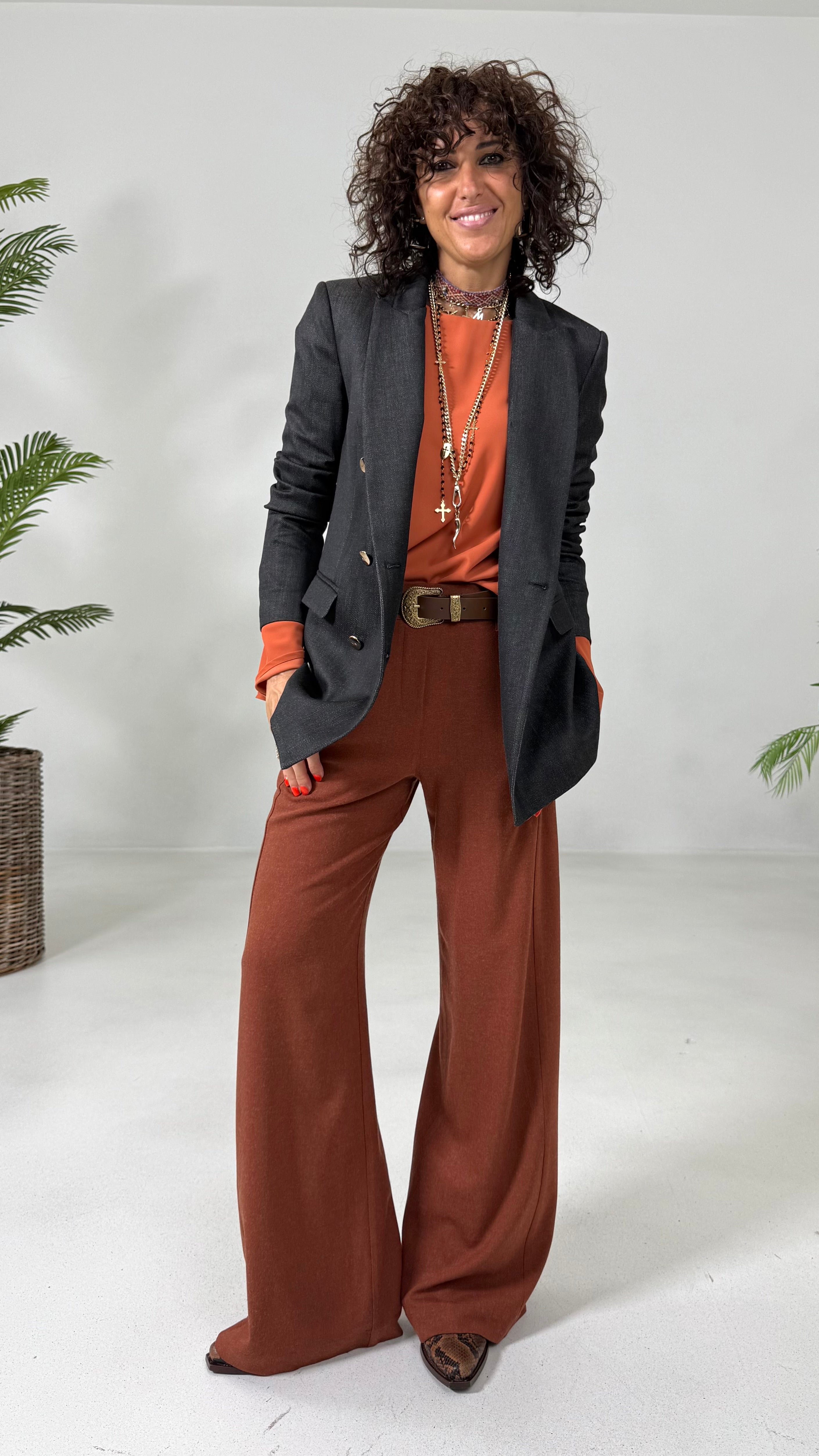 GIACCA DOPPIO PETTO IN MAGLIA TECNICA EFFETTO JEANS