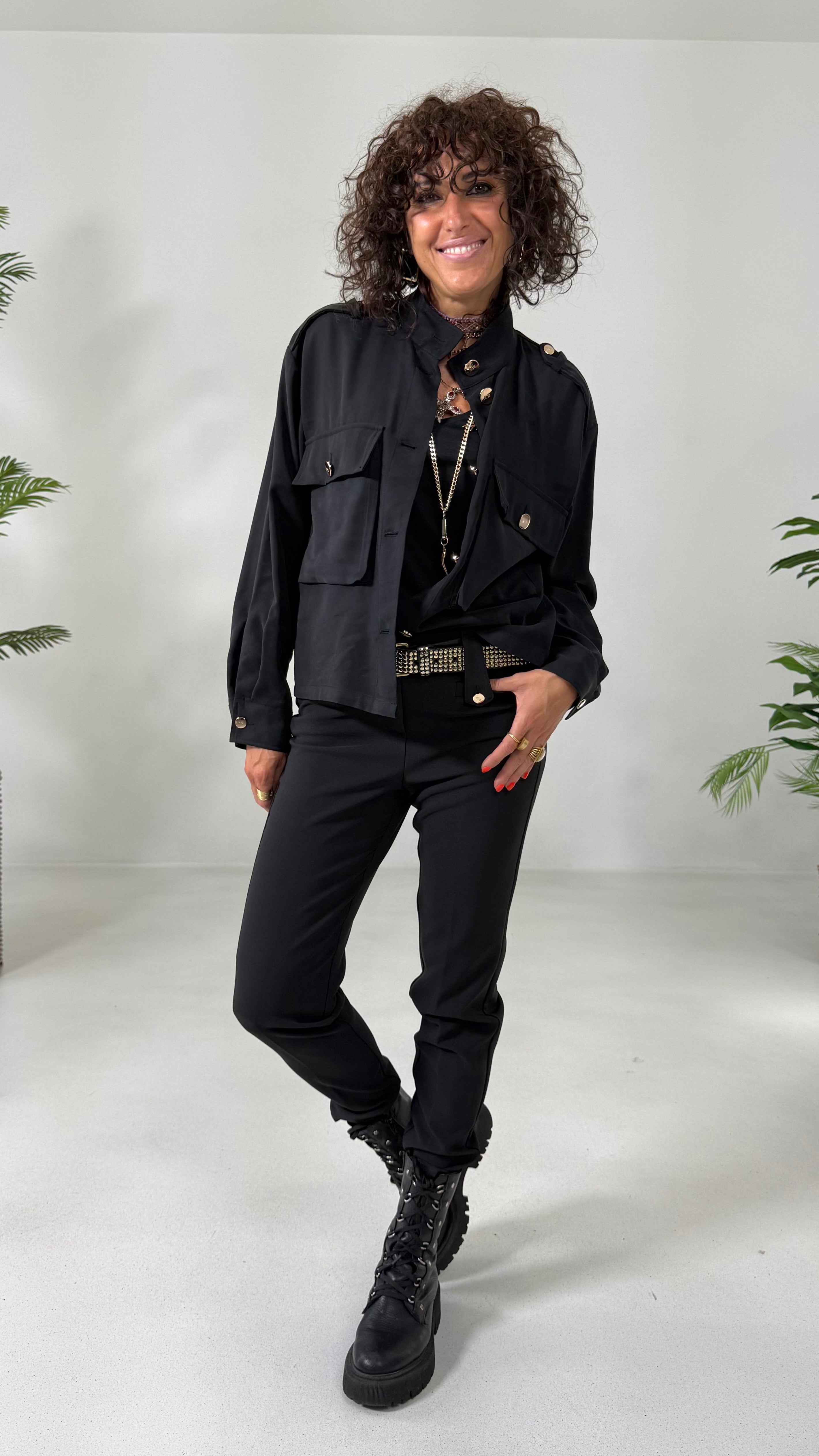 CAMICIA GIACCA CON TASCONI IN TECNICO VISCOSA EFFETTO CUPRO