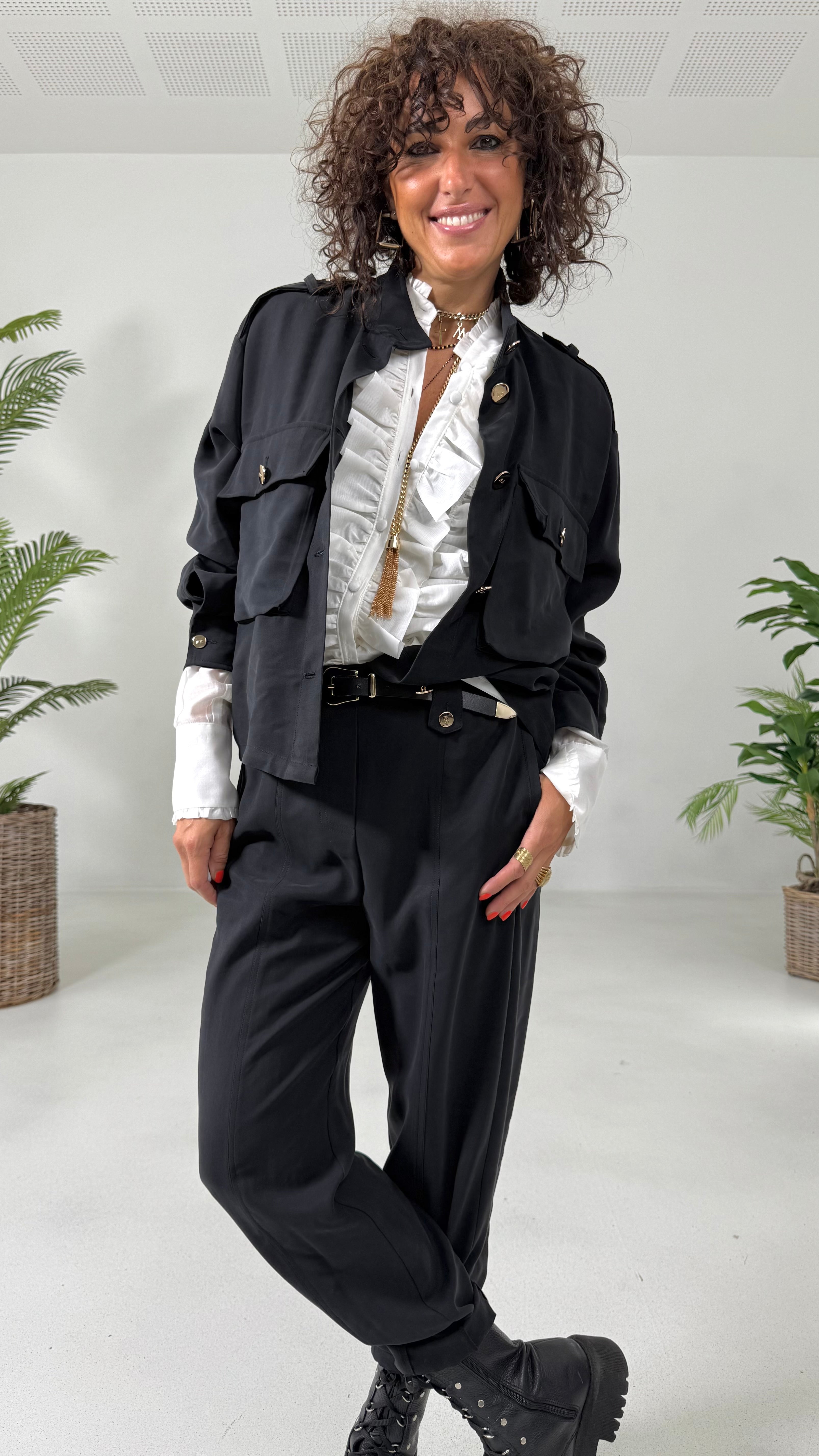 CAMICIA GIACCA CON TASCONI IN TECNICO VISCOSA EFFETTO CUPRO