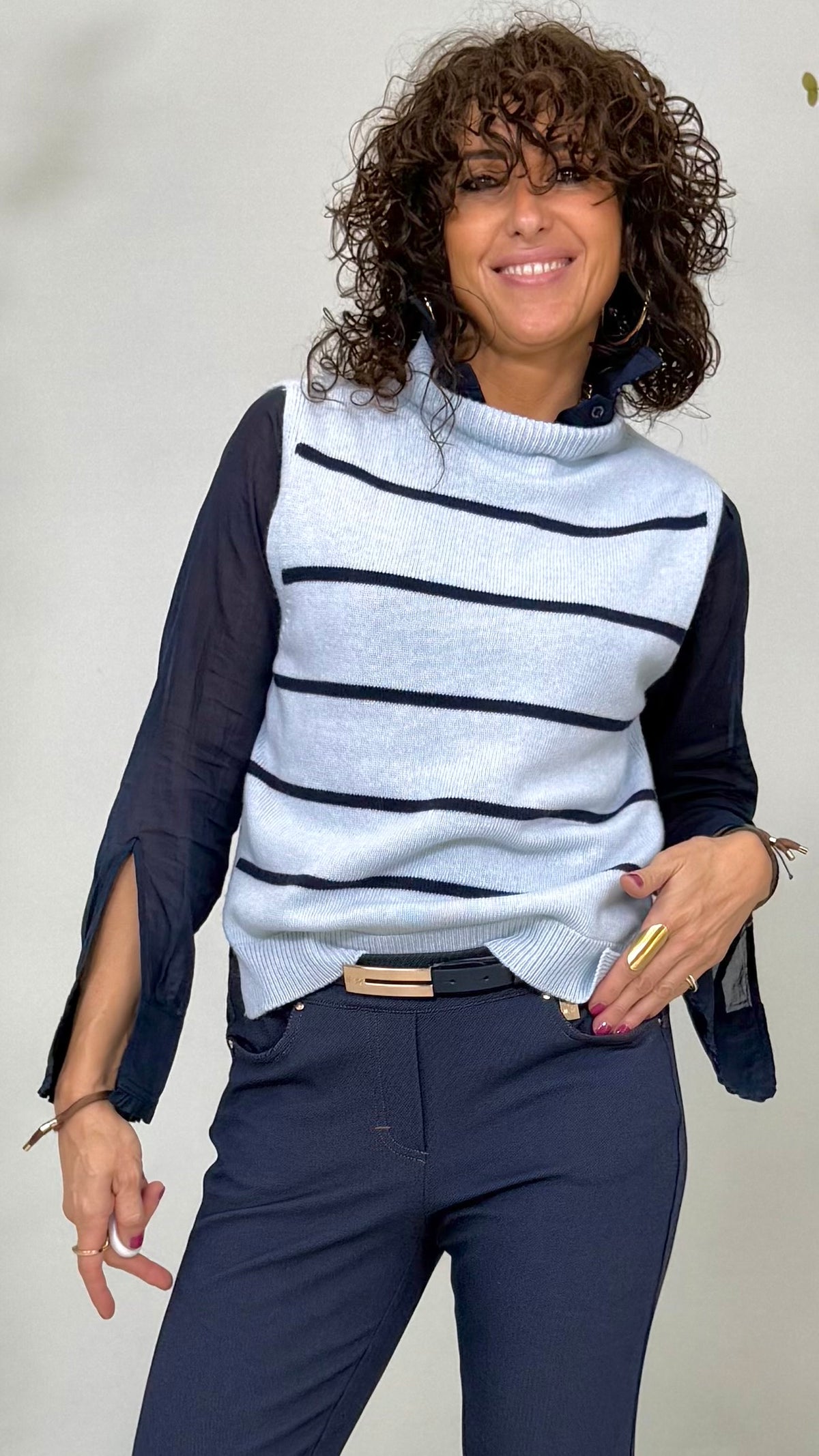 GILET A RIGHE IN MISTO CASHMERE