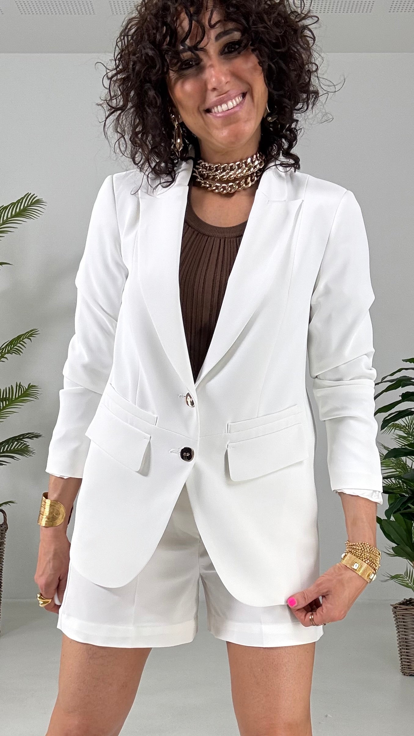 503 P25 BIANCO GIACCA BLAZER CON COLLO A LANCIA IN CADY FLUIDO