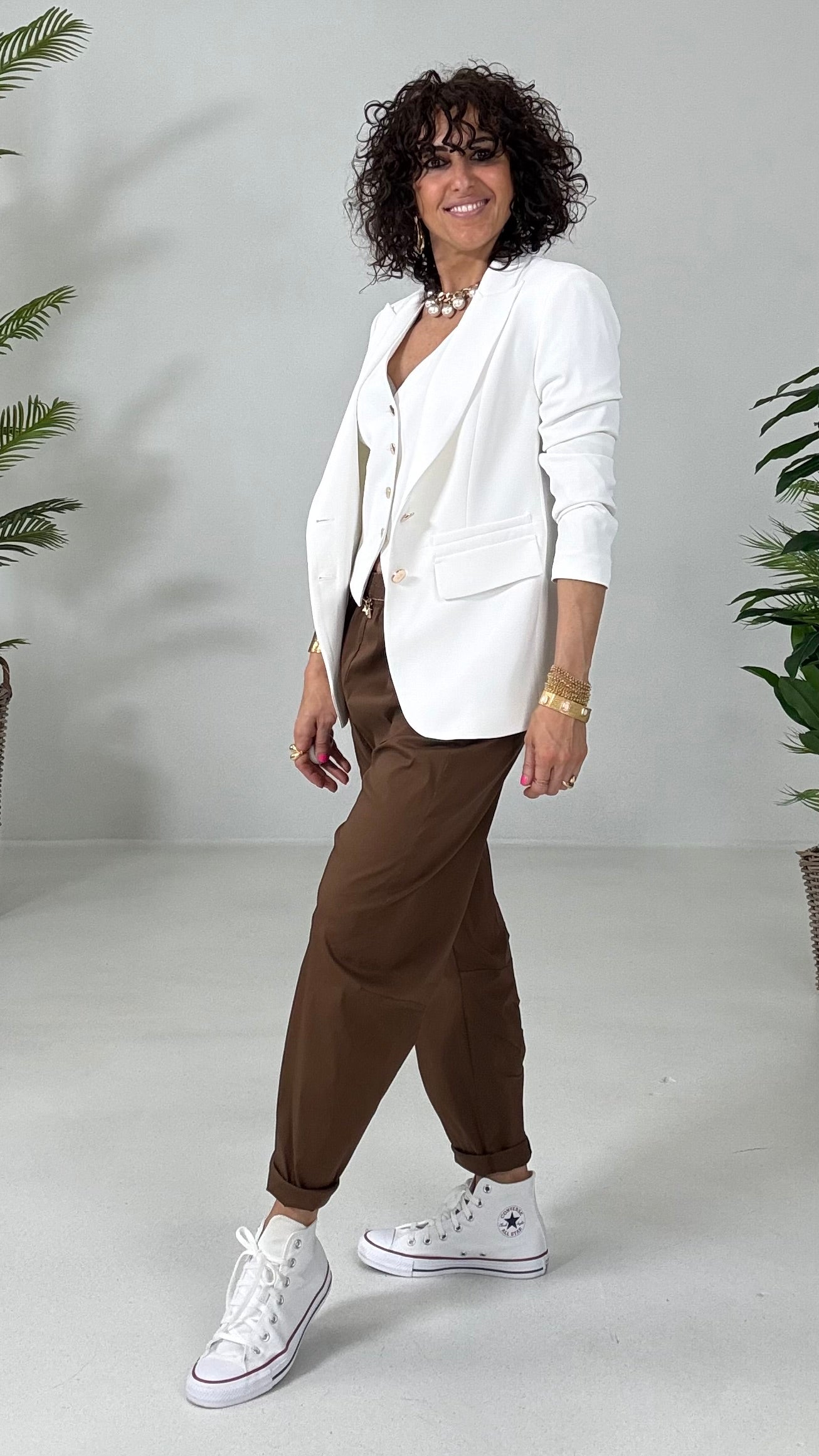 517 P25 BIANCO GILET CON SCOLLO AMERICANA IN CADY