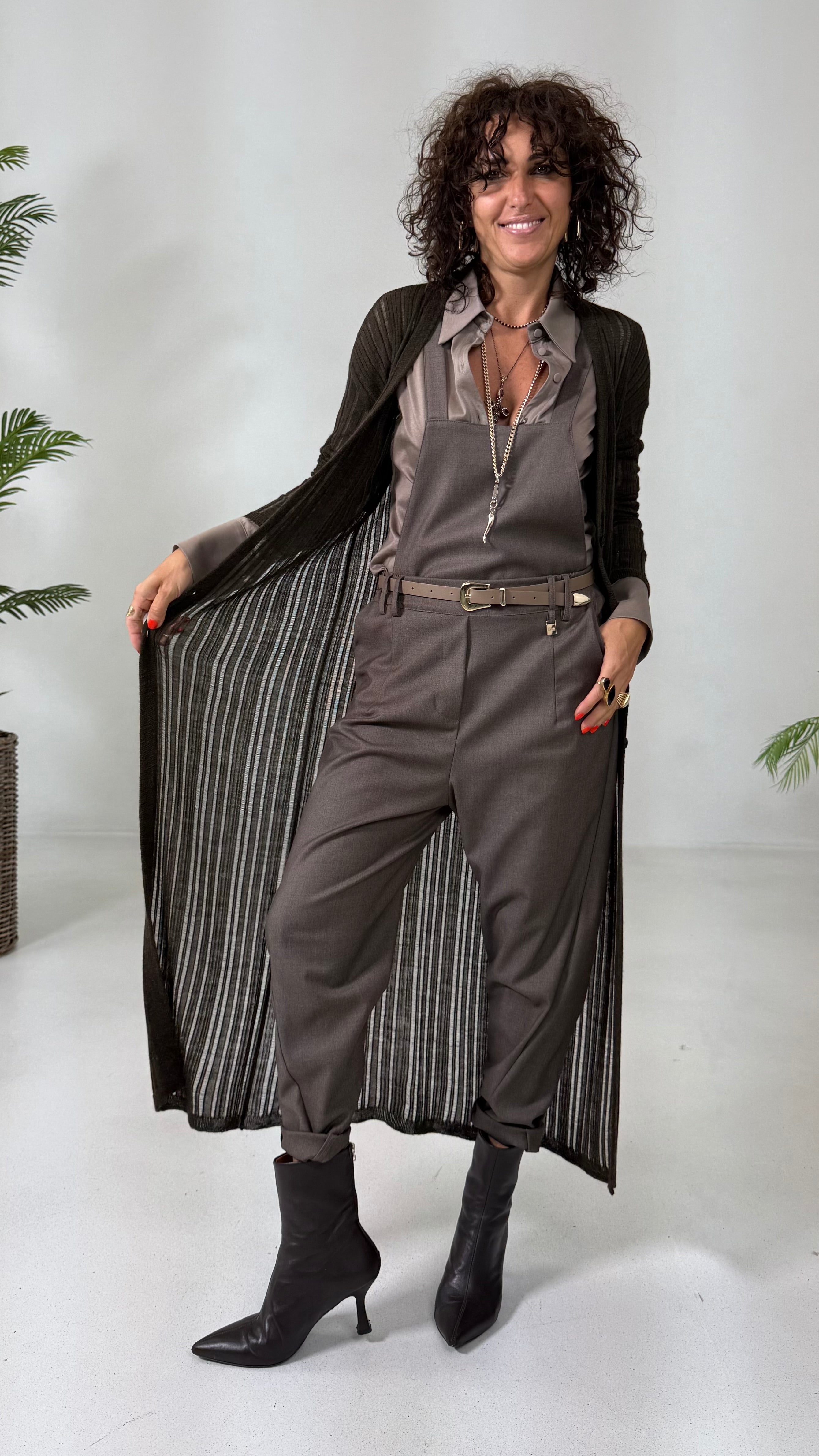 CARDIGAN LUNGO IN LANA VISCOSA PUNTO TRAFORATO