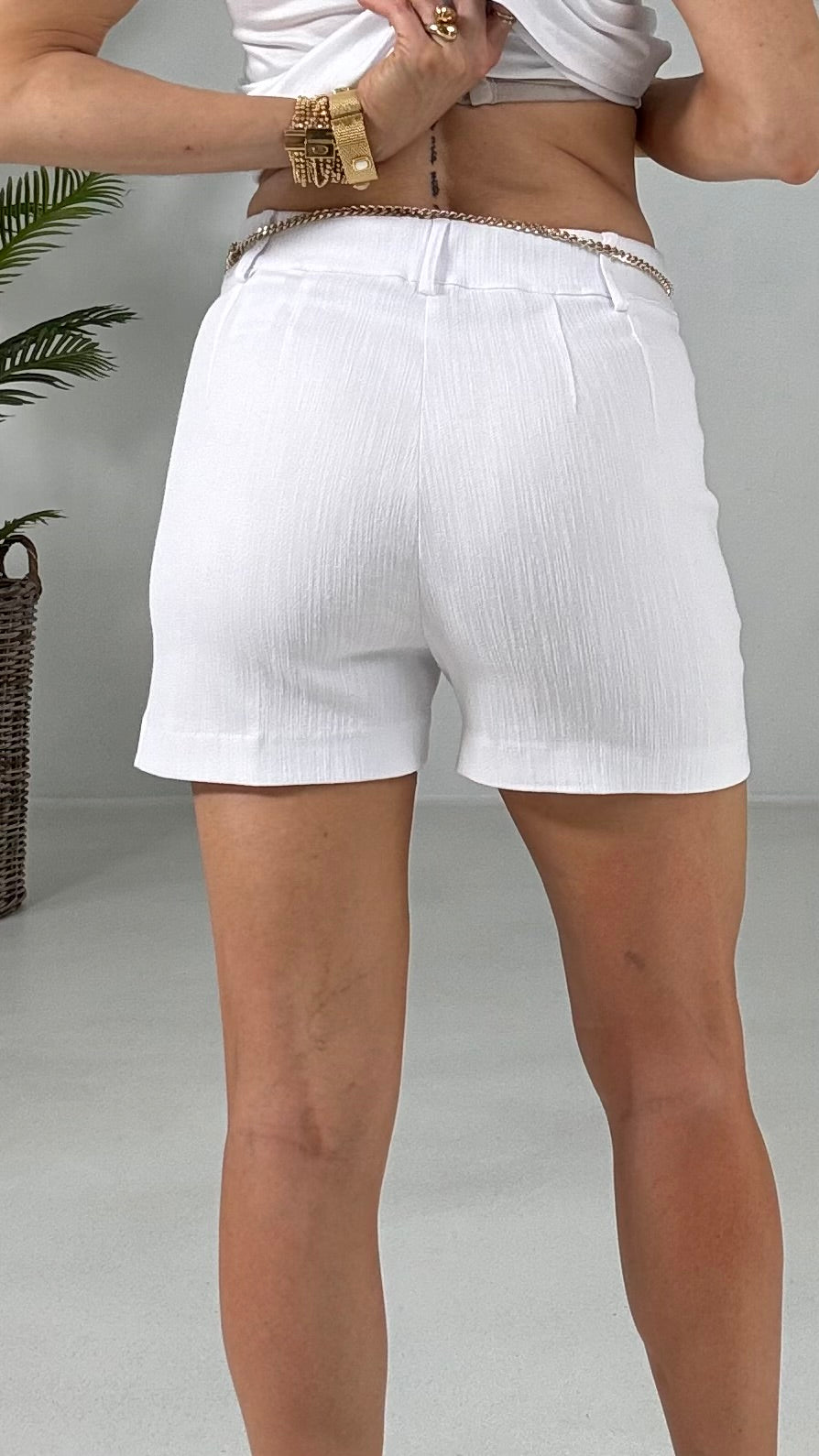 825 P25 BIANCO OTTICO SHORT IN TRAMA JEANS ELASTICO