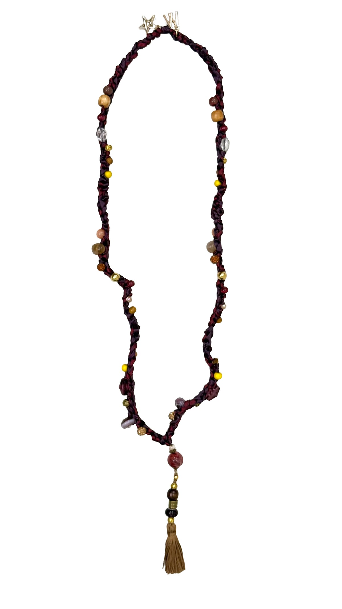 COLLANA UNCINETTO IN DOPPIO RASO CON PERLINE E NAPPA