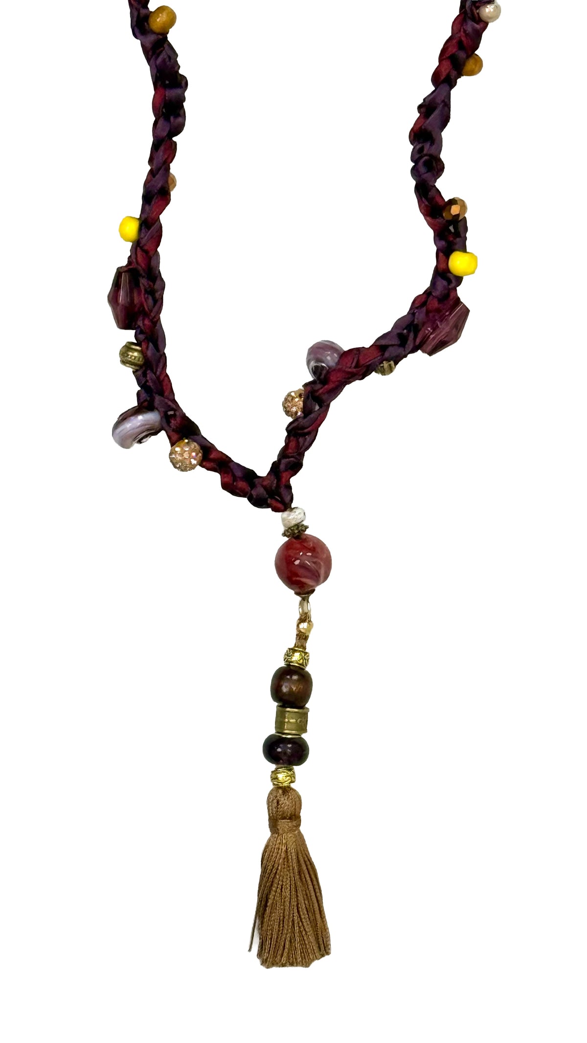 COLLANA UNCINETTO IN DOPPIO RASO CON PERLINE E NAPPA
