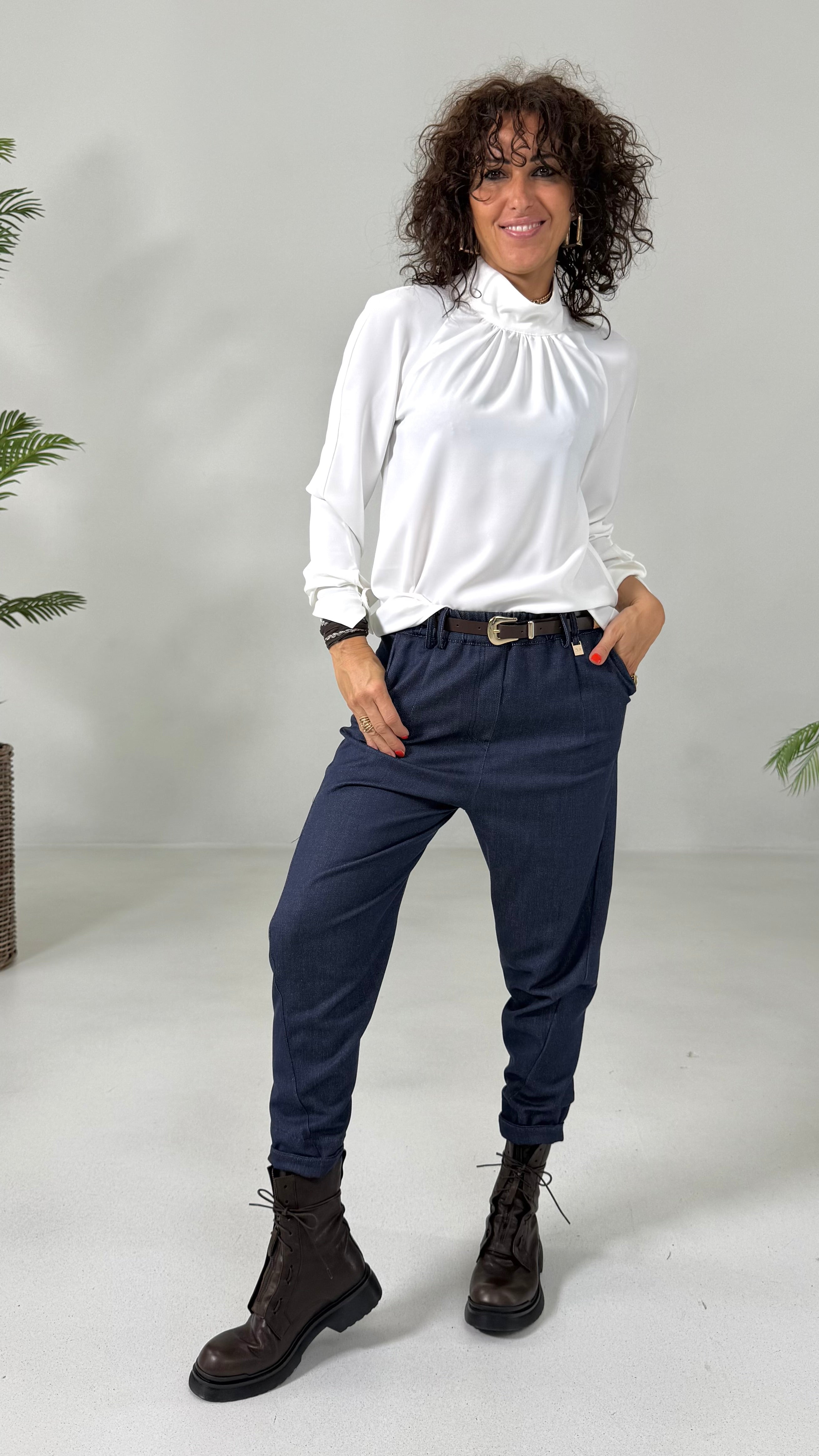 CAMICIA IN CADY FLUIDO COLLO ALTO CON ARRICCIO