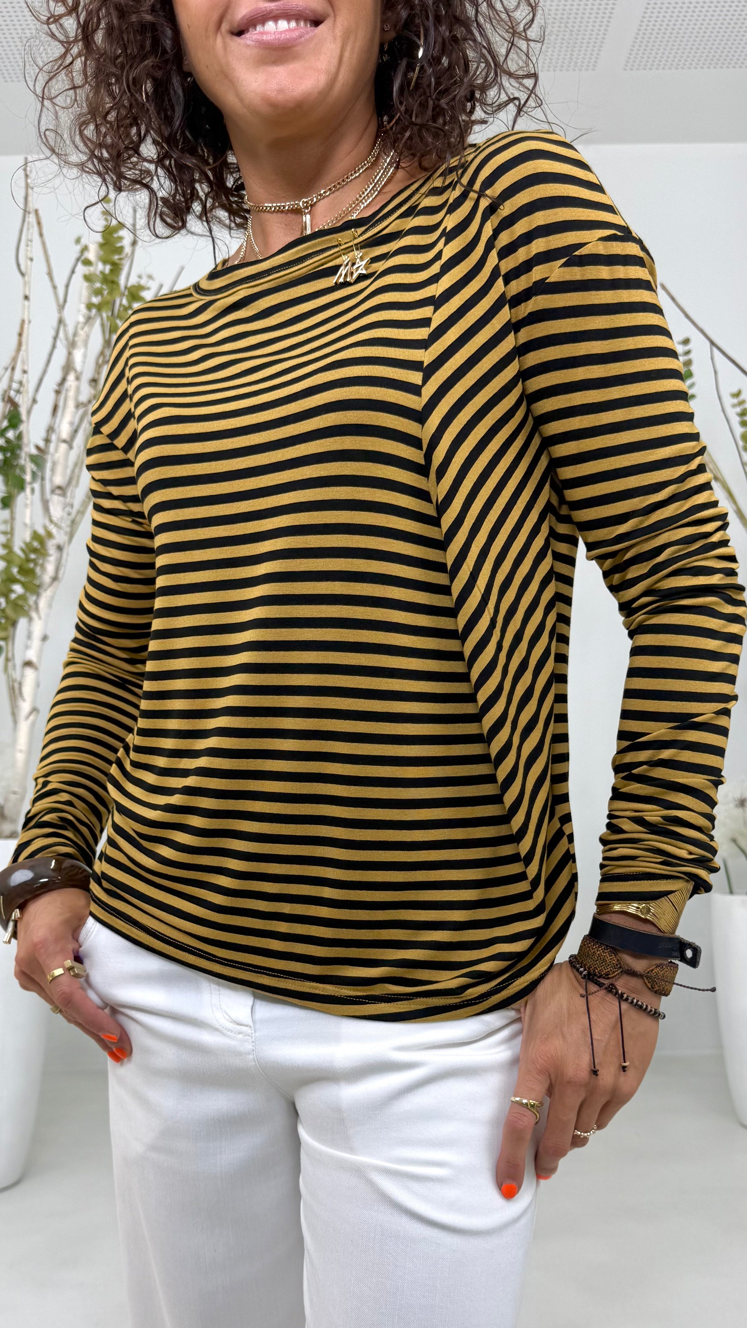 T-SHIRT LINEA QUADRATA RIGHE VISCOSA