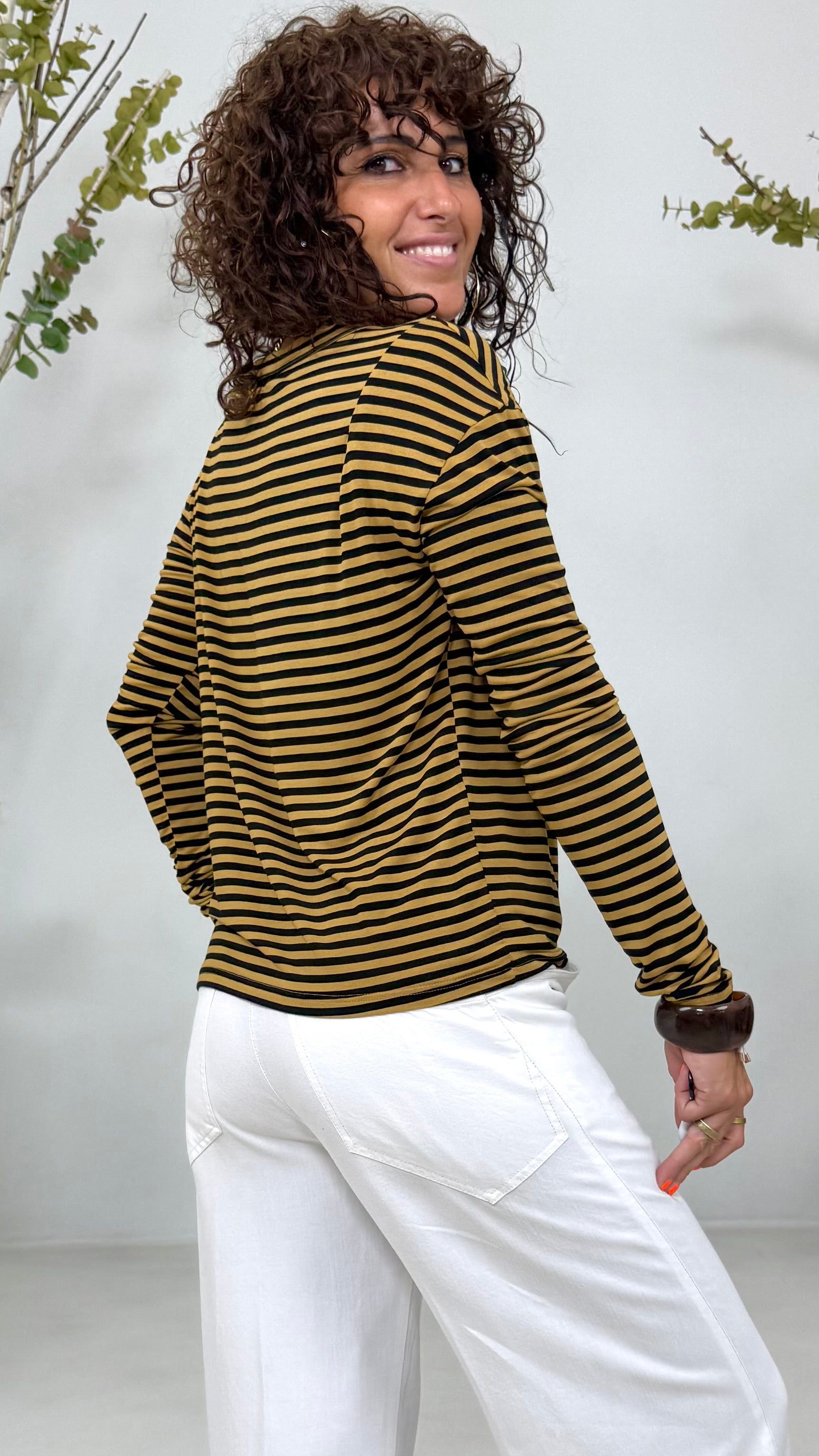 T-SHIRT LINEA QUADRATA RIGHE VISCOSA