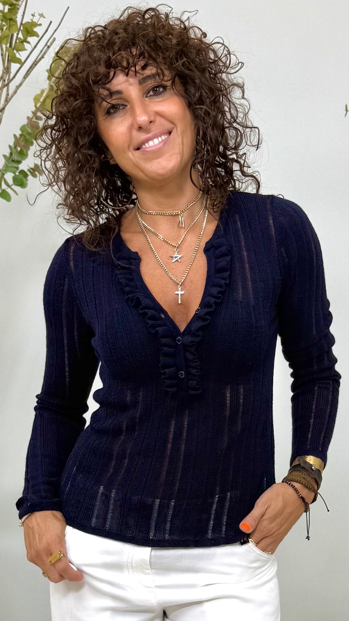 MAGLIA ROUCHES SCOLLO IN MERINOS