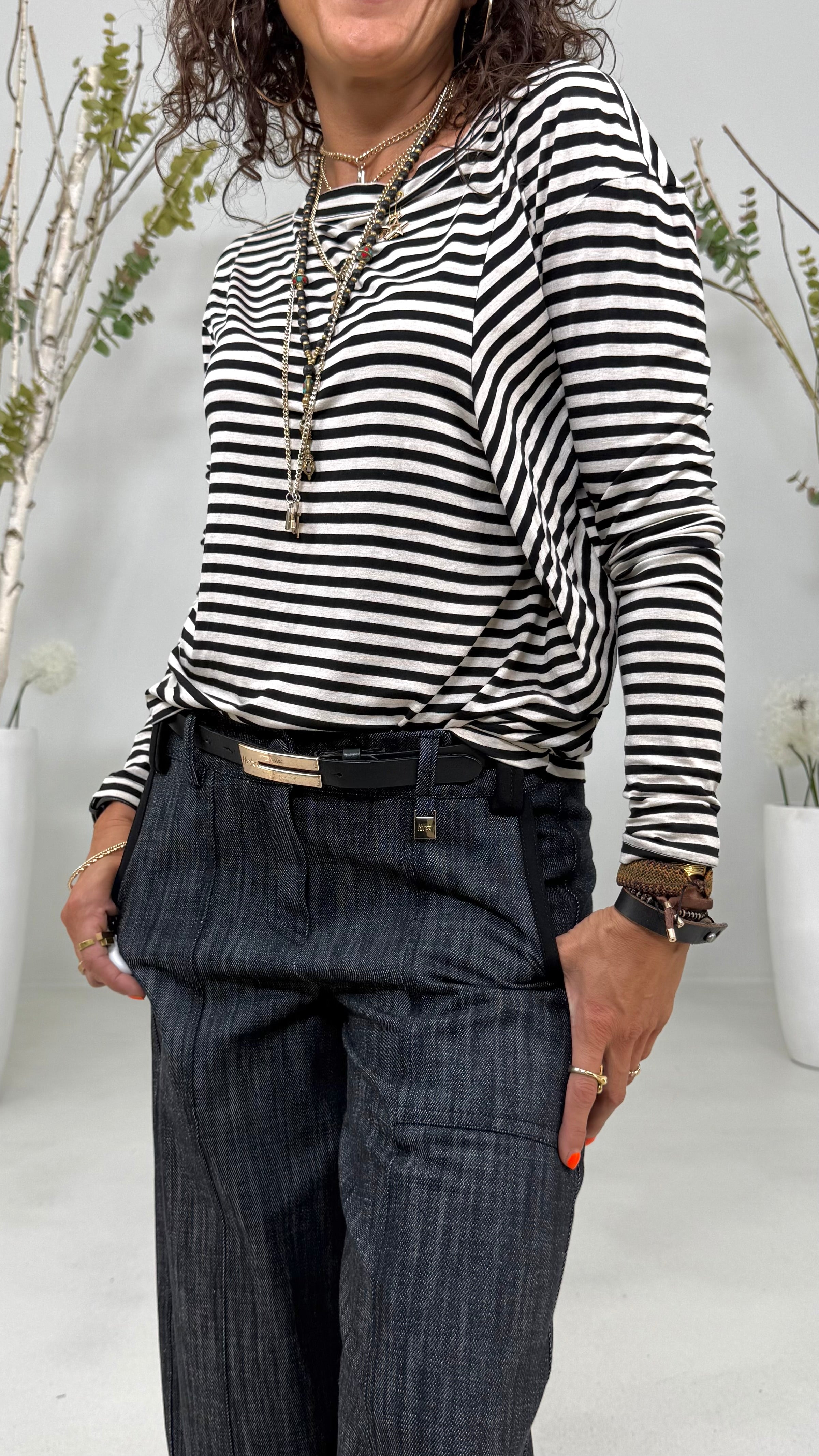 T-SHIRT LINEA QUADRATA RIGHE VISCOSA