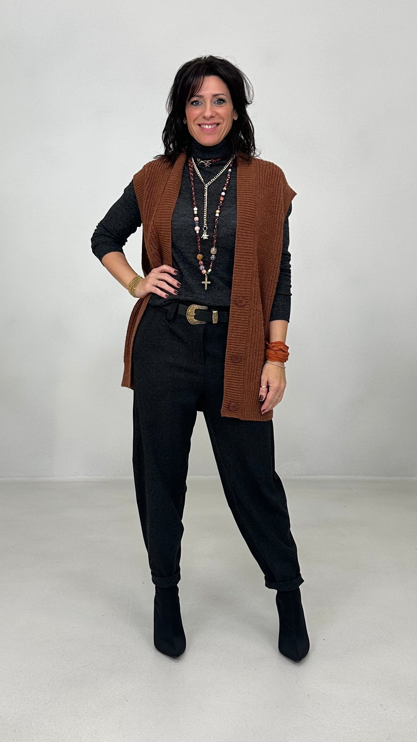 GILET LUNGO IN MISTO LANA E ALPACA