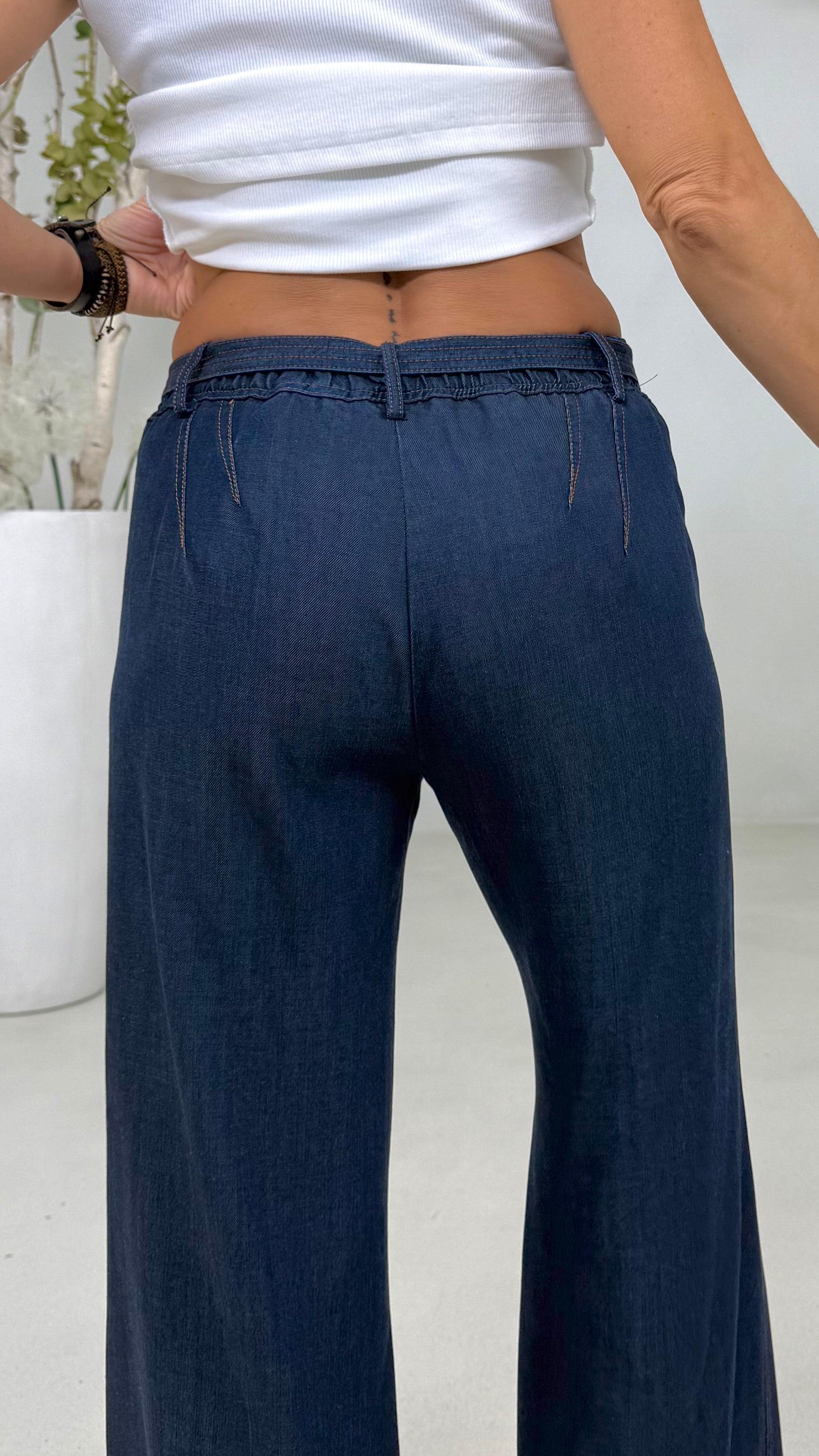PALAZZO IN JEANS LYOCELL CON CINTURA
