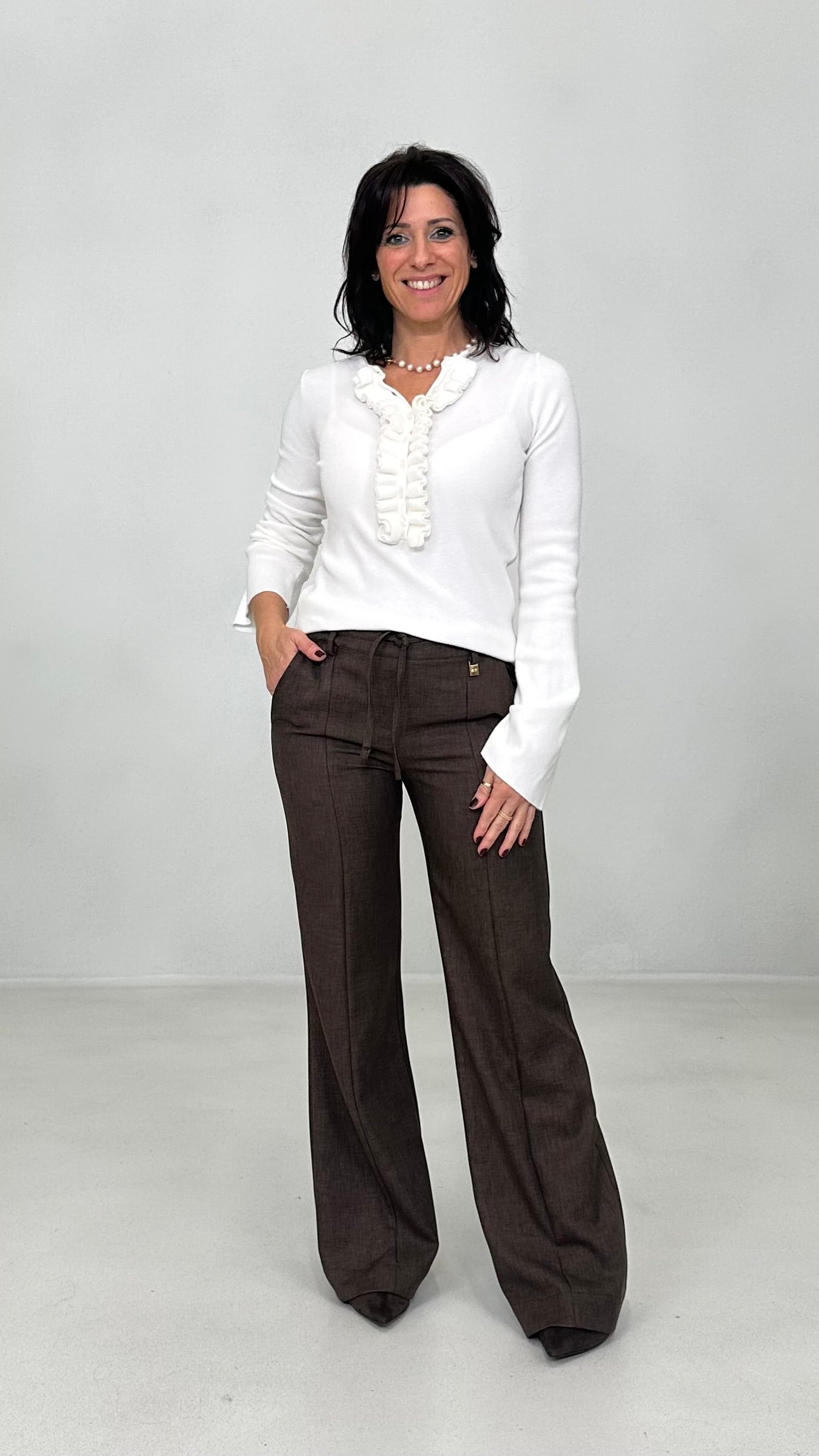 MAGLIA CON ROUCHES SU SCOLLO IN CALDA VISCOSA