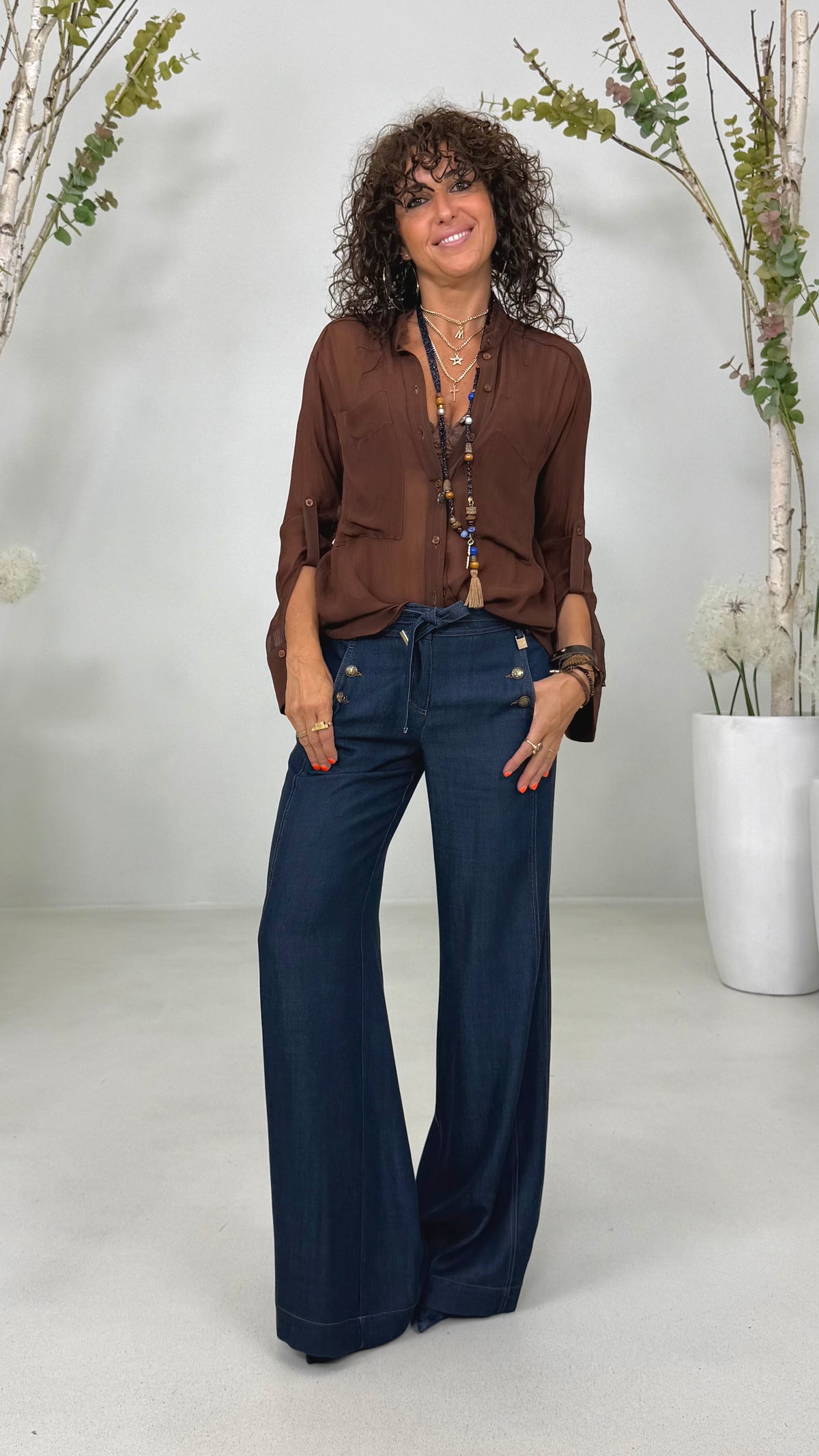 PALAZZO IN JEANS LYOCELL CON CINTURA