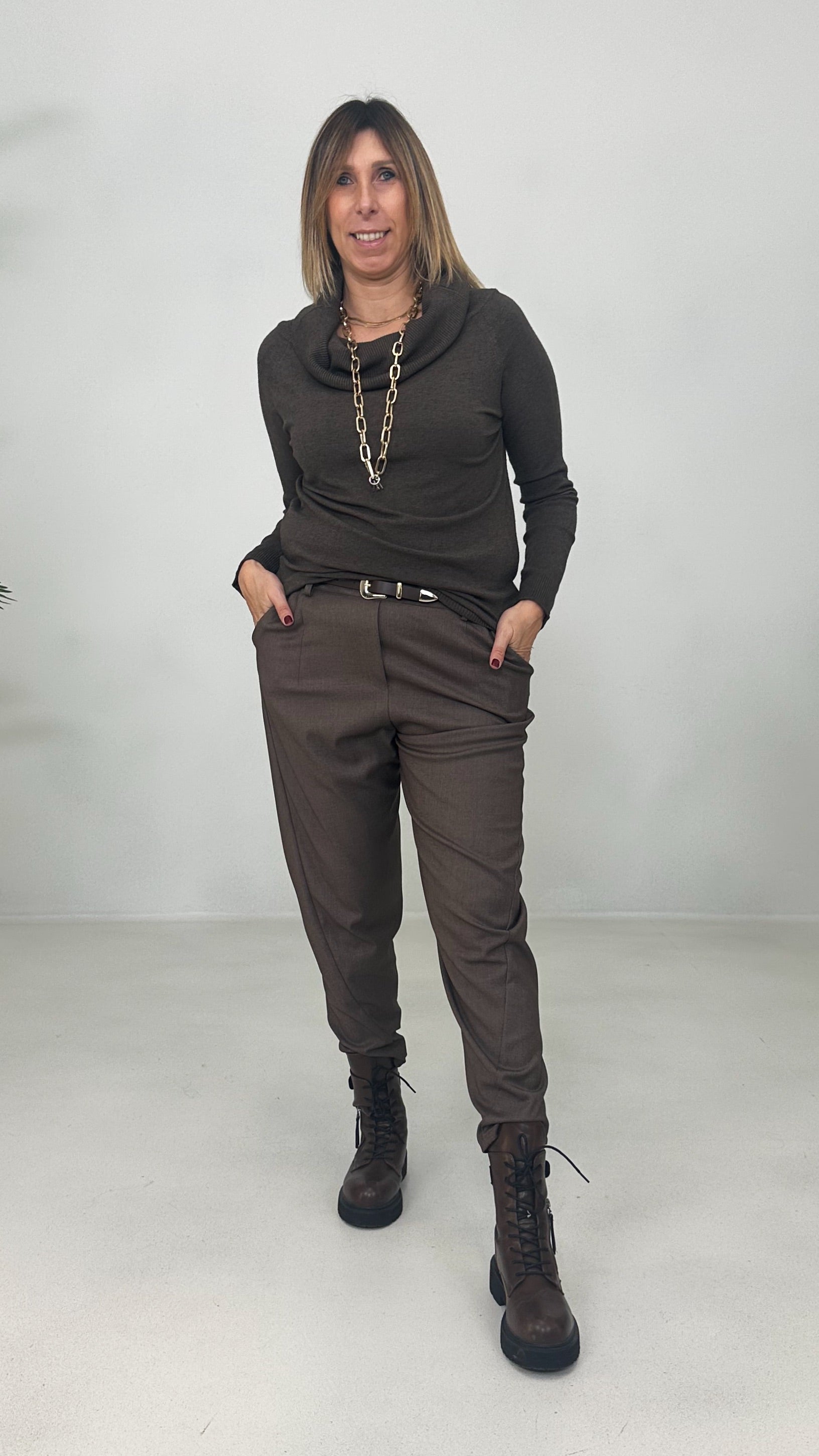 BAGGY CAVALLO BASSO IN FLANELLA PETTINATA