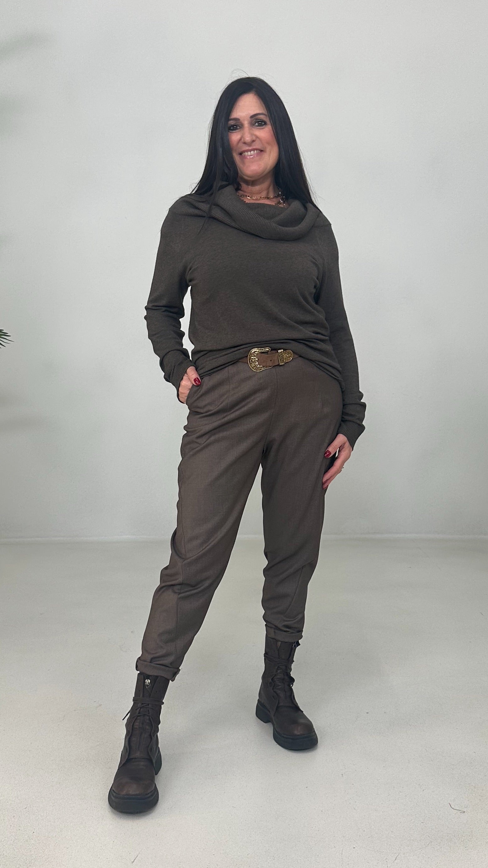 BAGGY CAVALLO BASSO IN FLANELLA PETTINATA