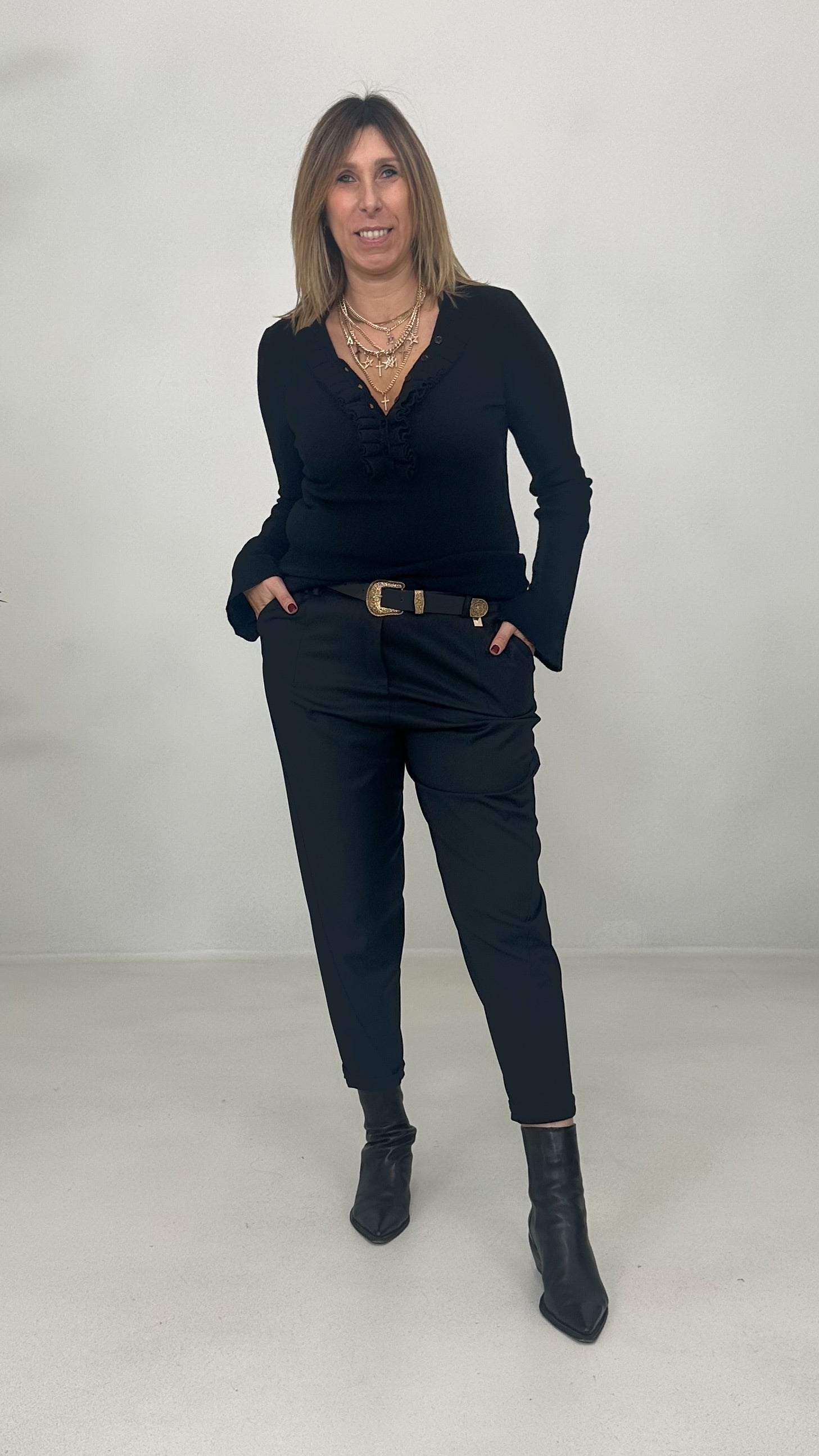 BAGGY CAVALLO BASSO IN FLANELLA PETTINATA