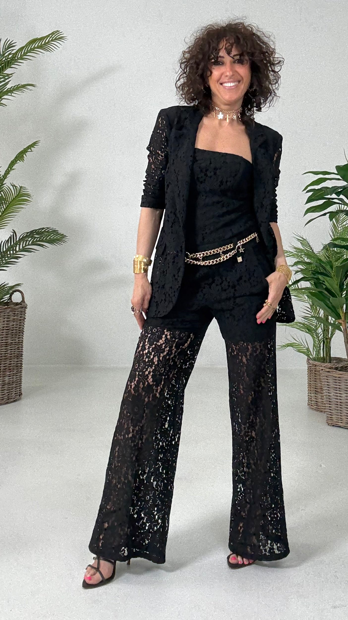 518 P25 NERO GIACCA BLAZER IN PIZZO DI COTONE