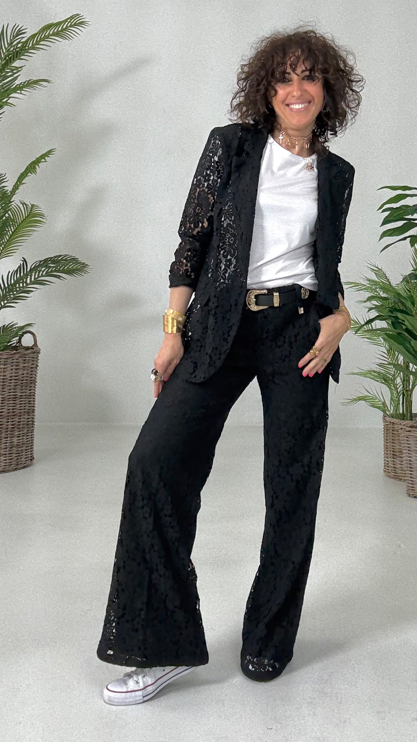 518 P25 NERO GIACCA BLAZER IN PIZZO DI COTONE