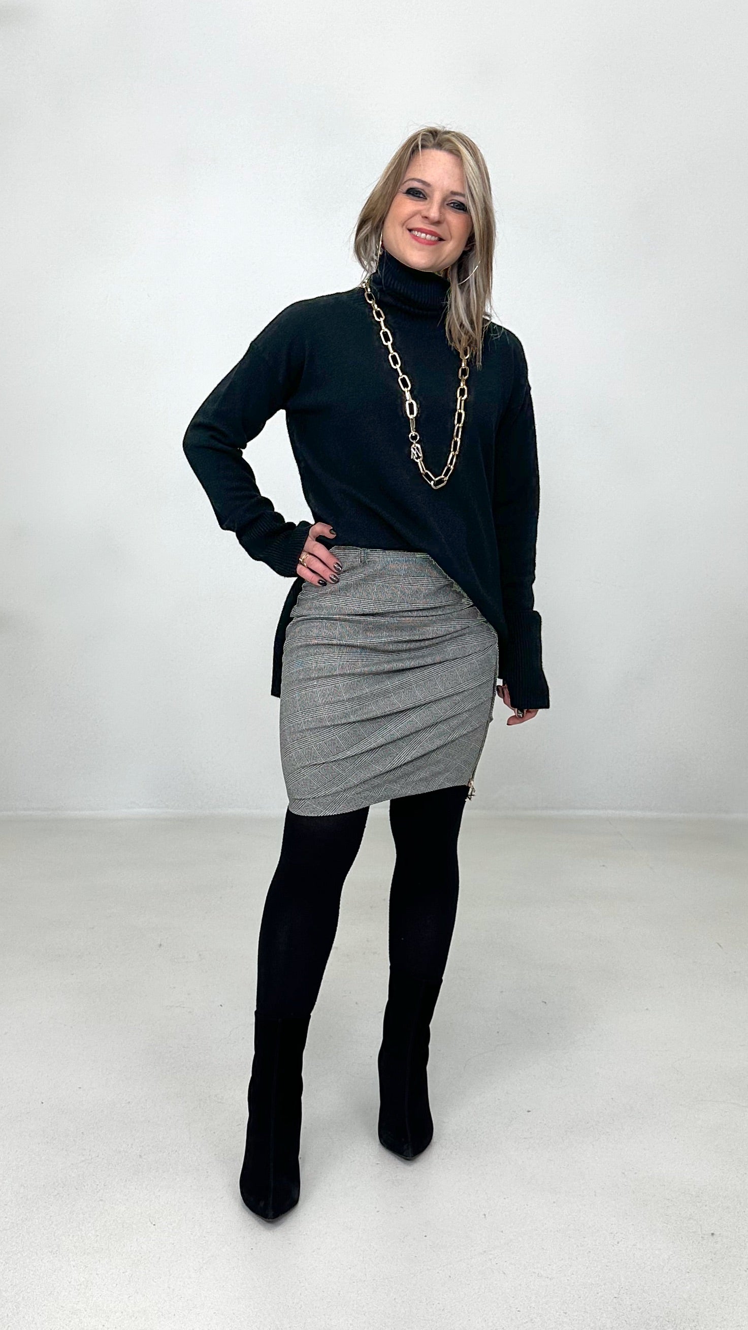 GONNA IN PRINCIPE DI GALLES CON ARRICCIO E ZIP