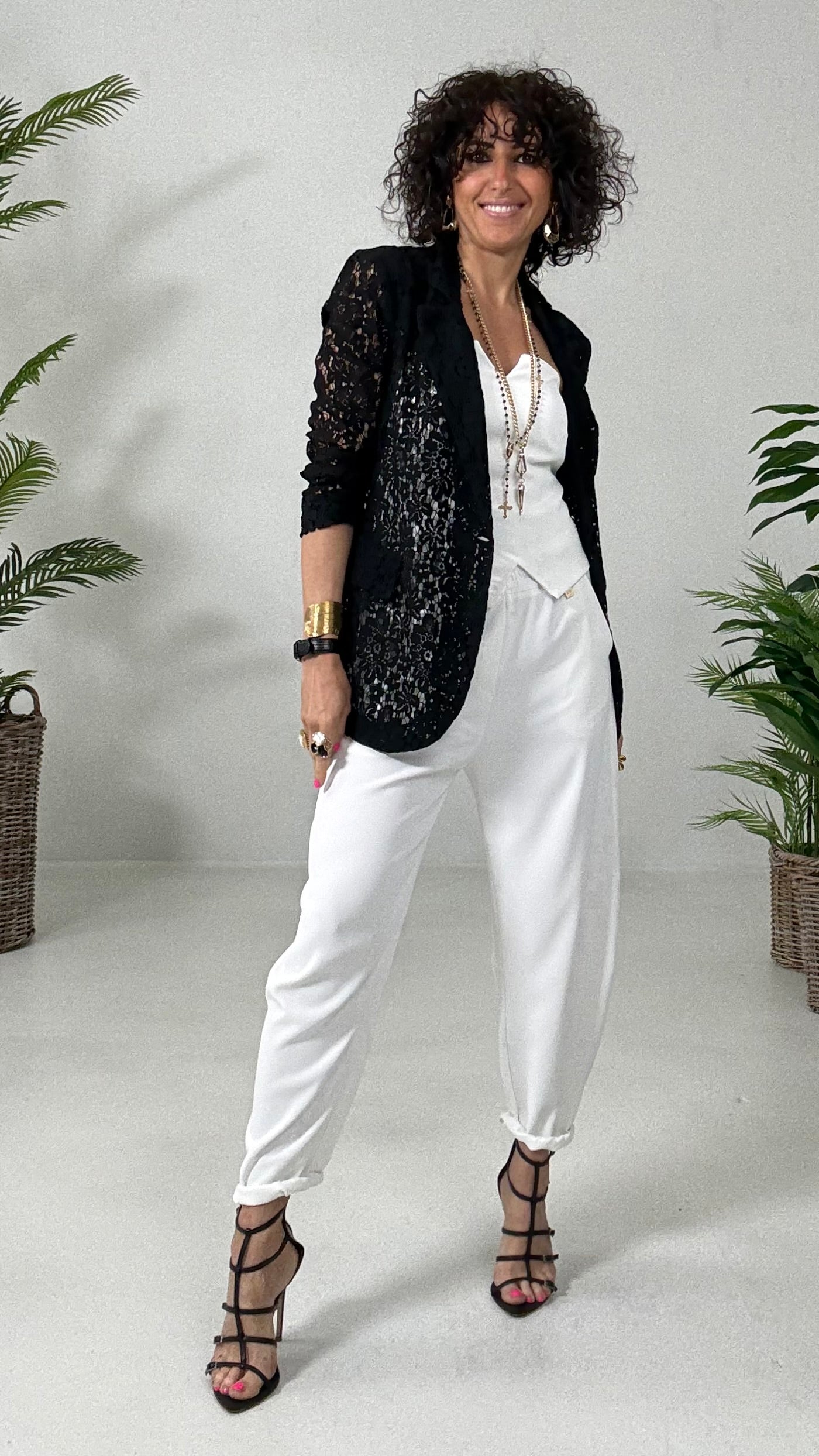 518 P25 NERO GIACCA BLAZER IN PIZZO DI COTONE
