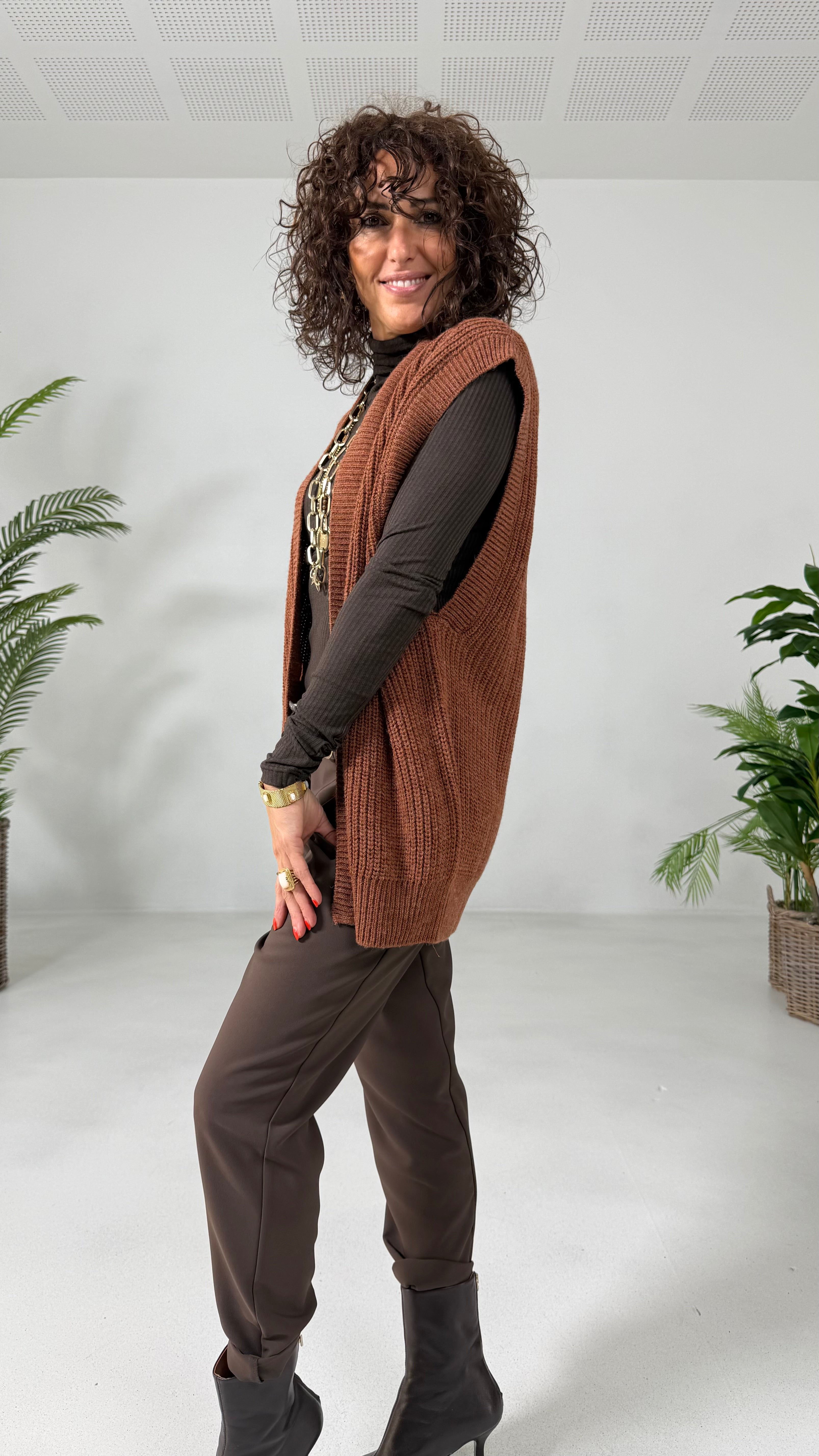 GILET LUNGO IN MISTO LANA E ALPACA