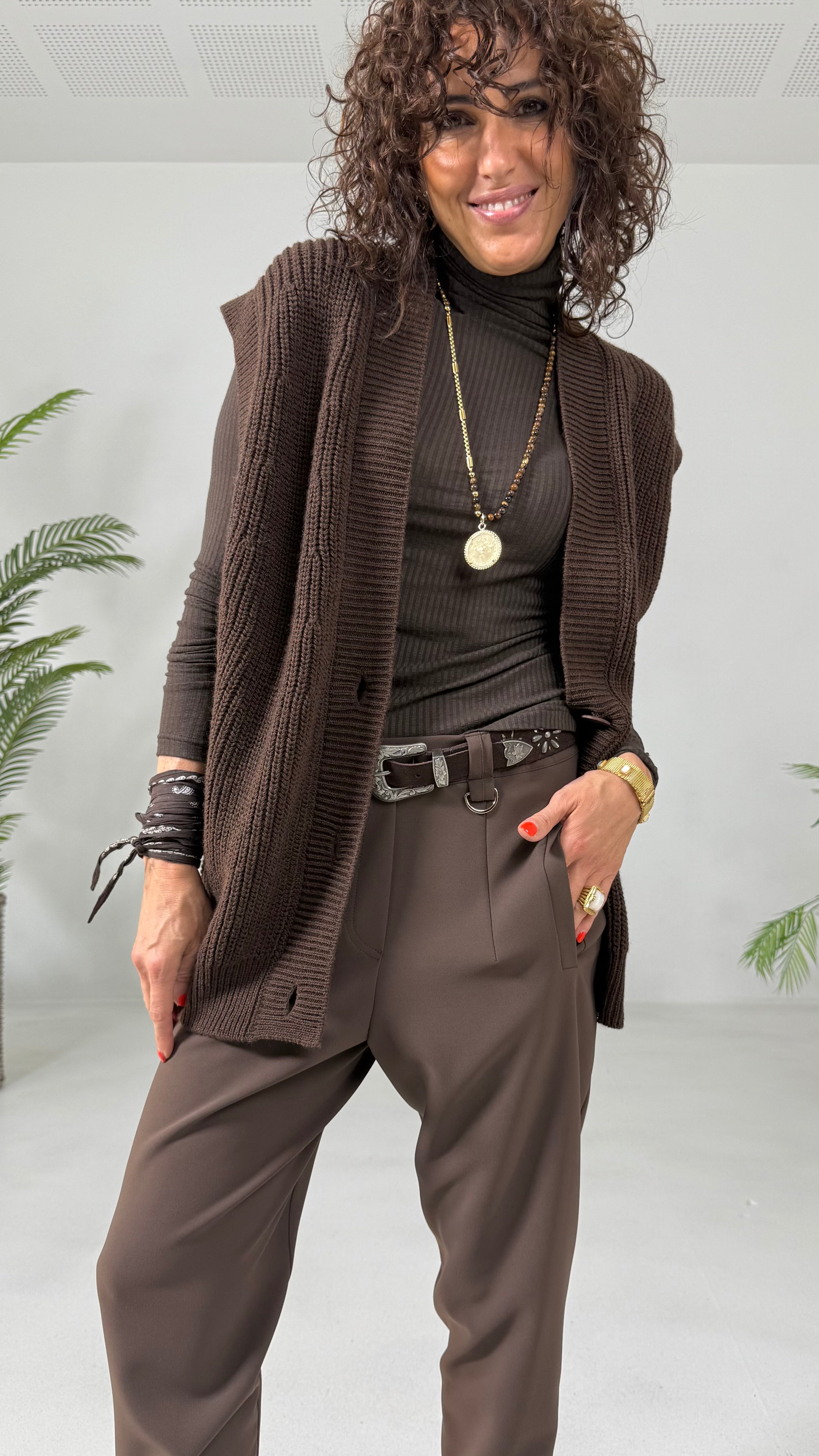 GILET LUNGO IN MISTO LANA E ALPACA