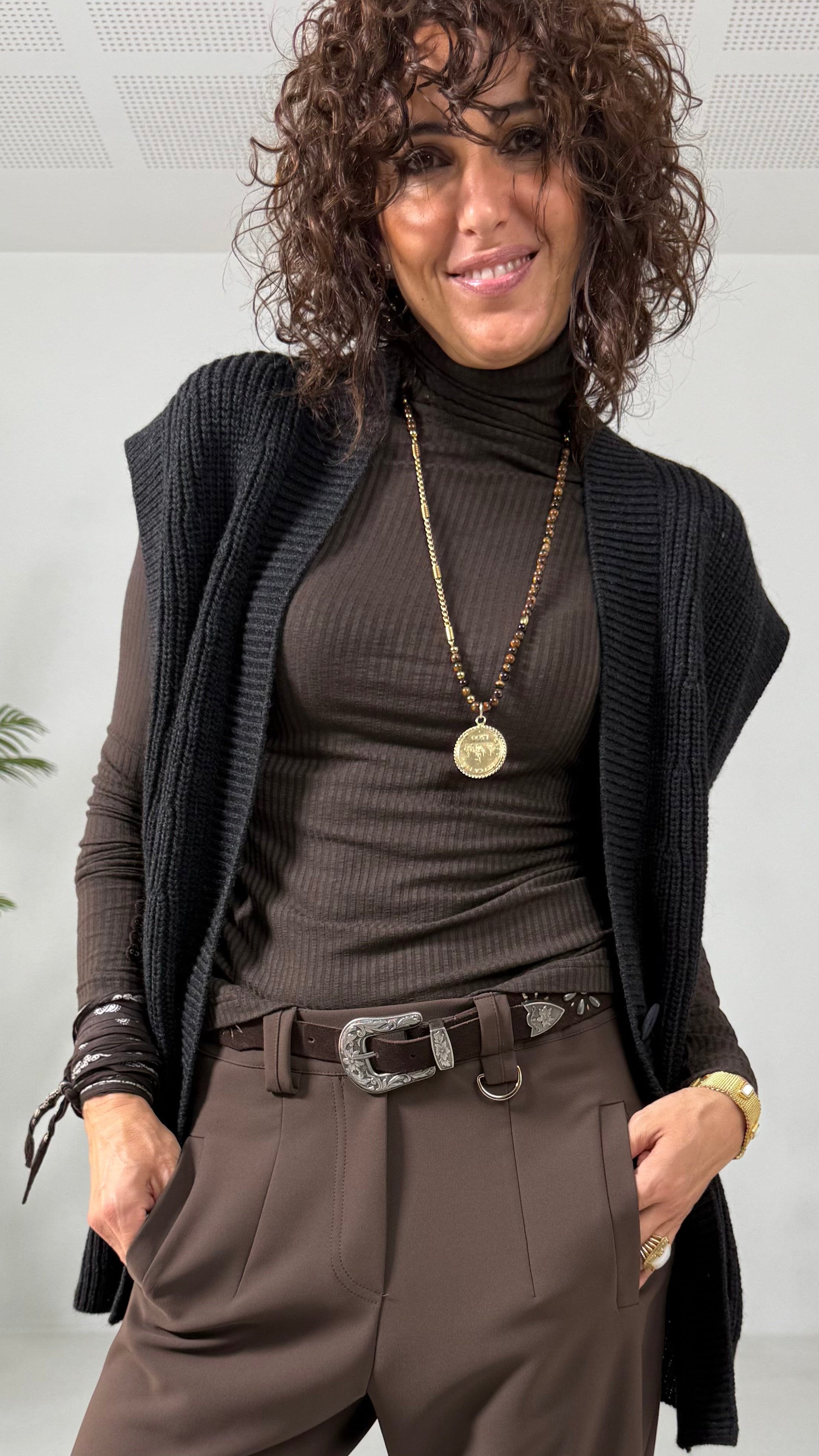 GILET LUNGO IN MISTO LANA E ALPACA