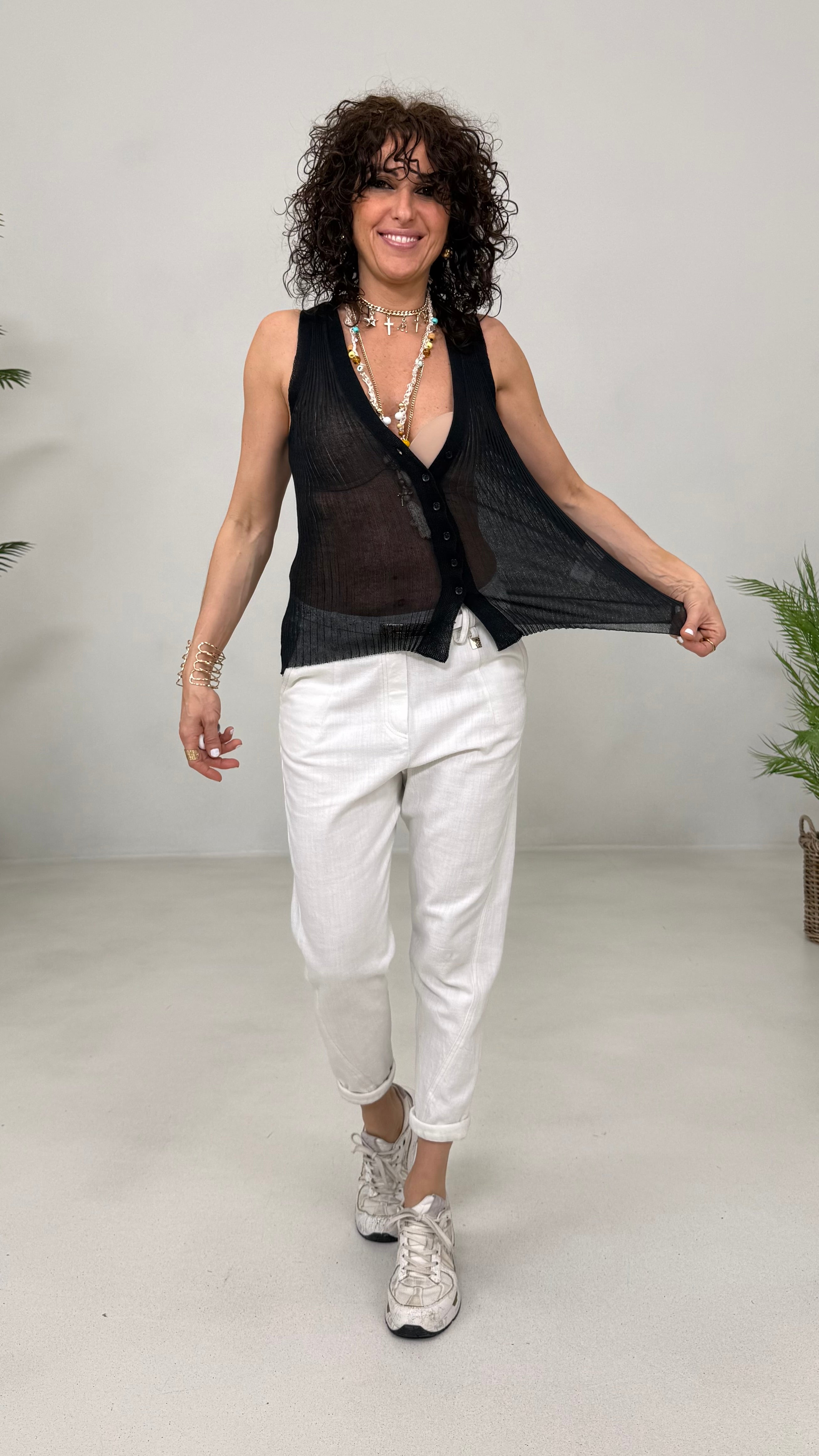 TOP GILET APERTO DAVANTI IN FILATO EXTRAFINE