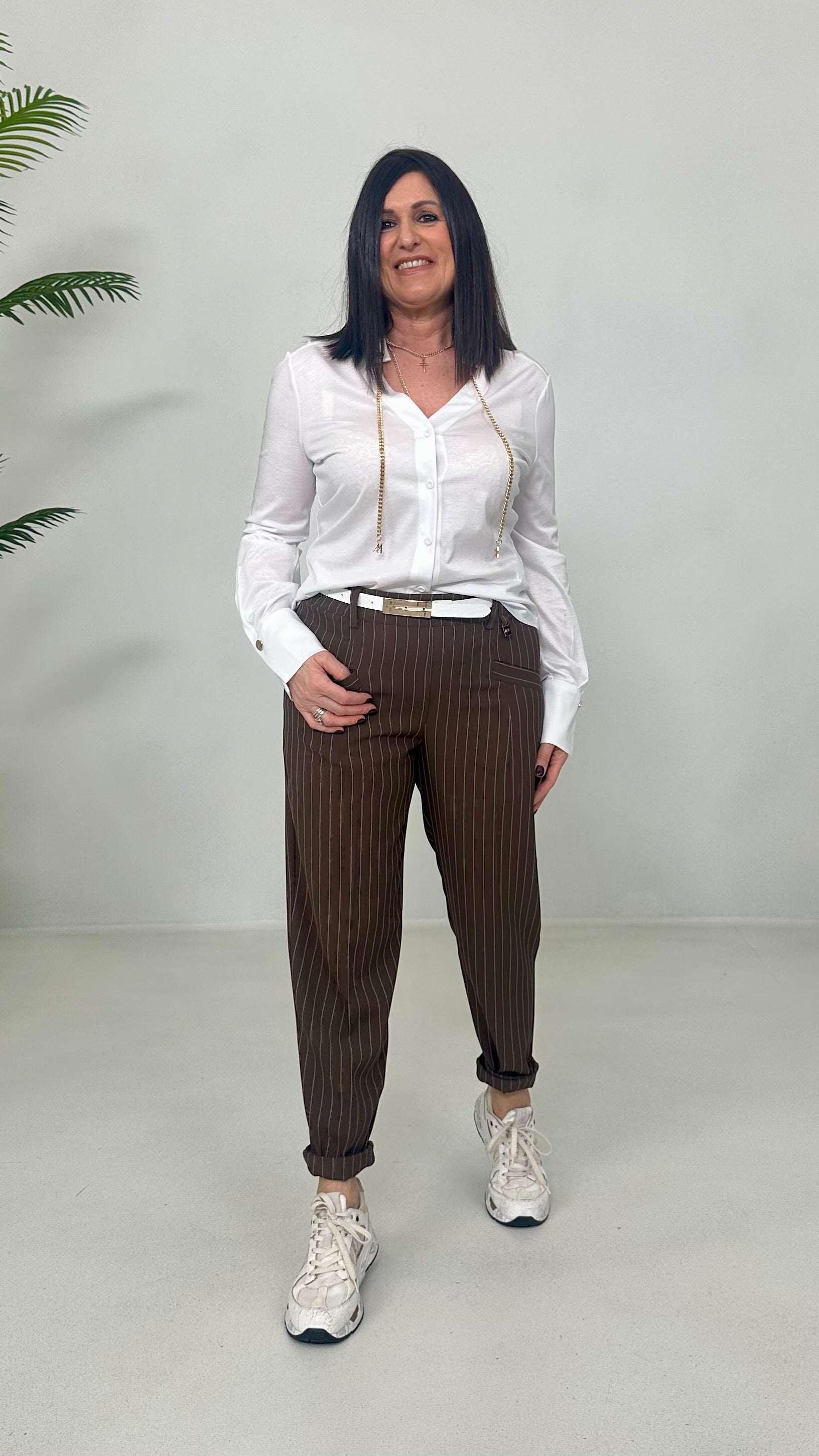 CAMICIA IN JERSEY COTONE MODALSCOLLO A V CON CATENELLA