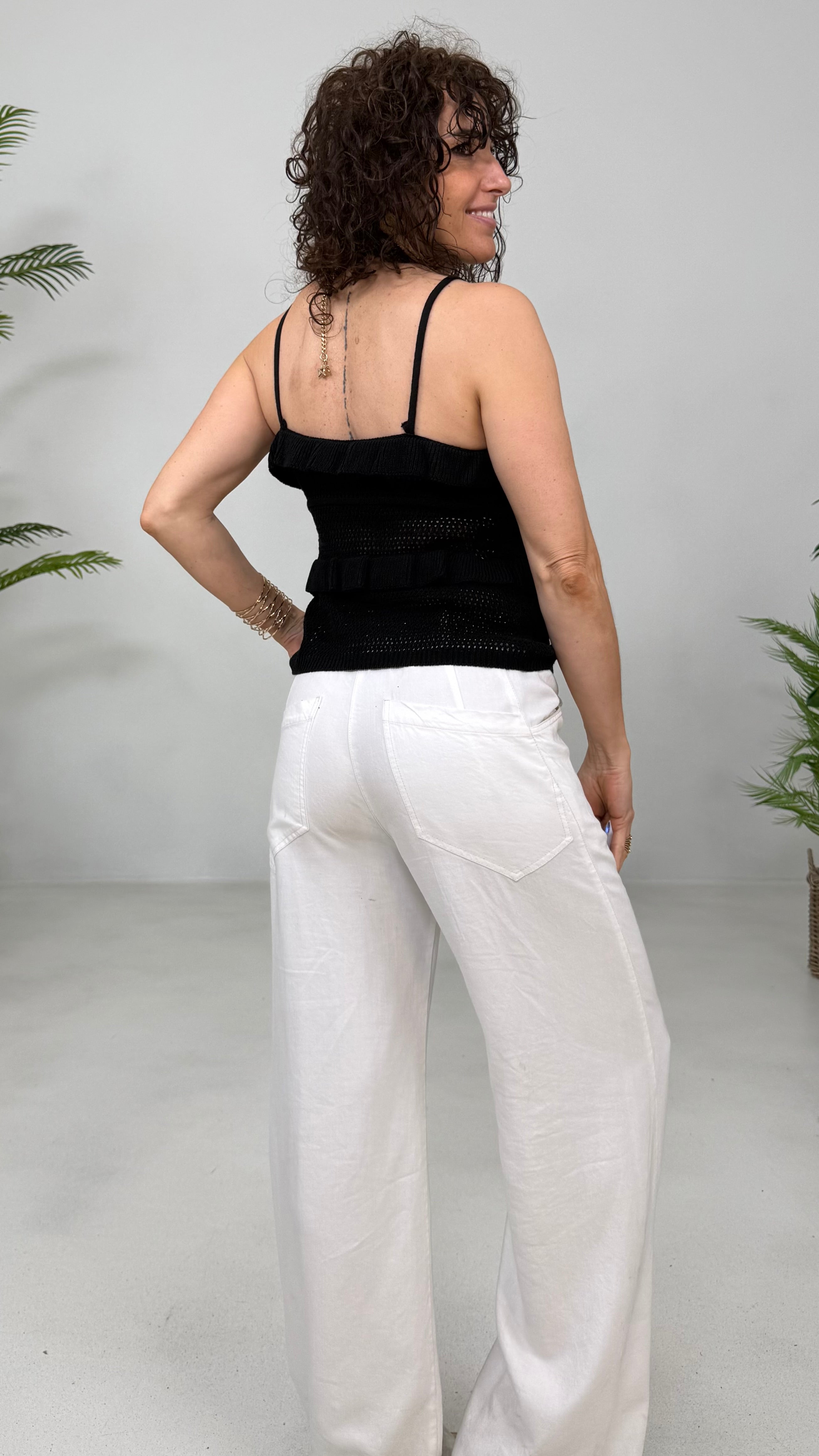 TOP SPALLINA CON ROUCHES EFFETTO UNCINETTO