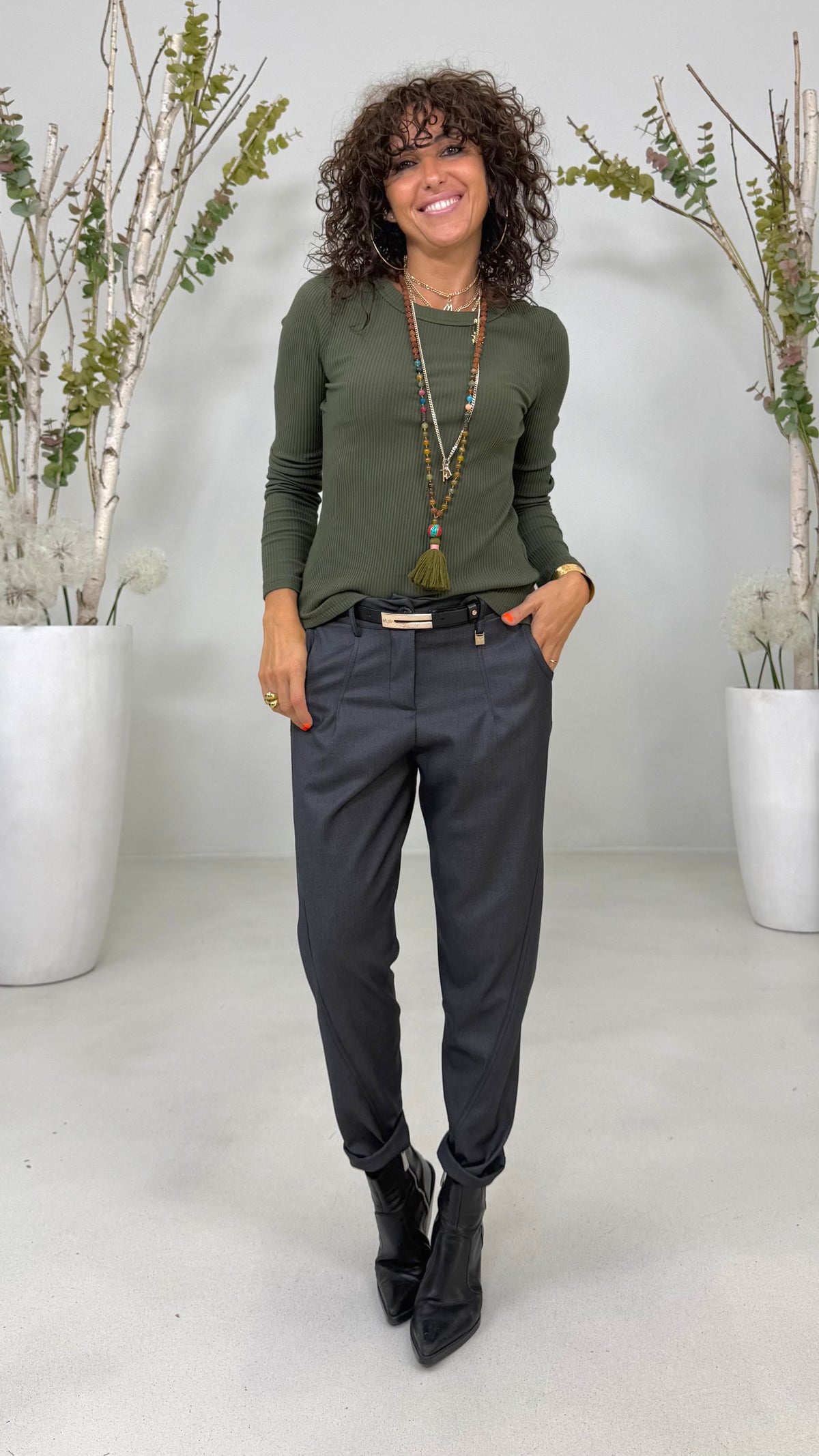 T-SHIRT GIROCOLLO IN COSTINA DI COTONE MANICA LUNGA