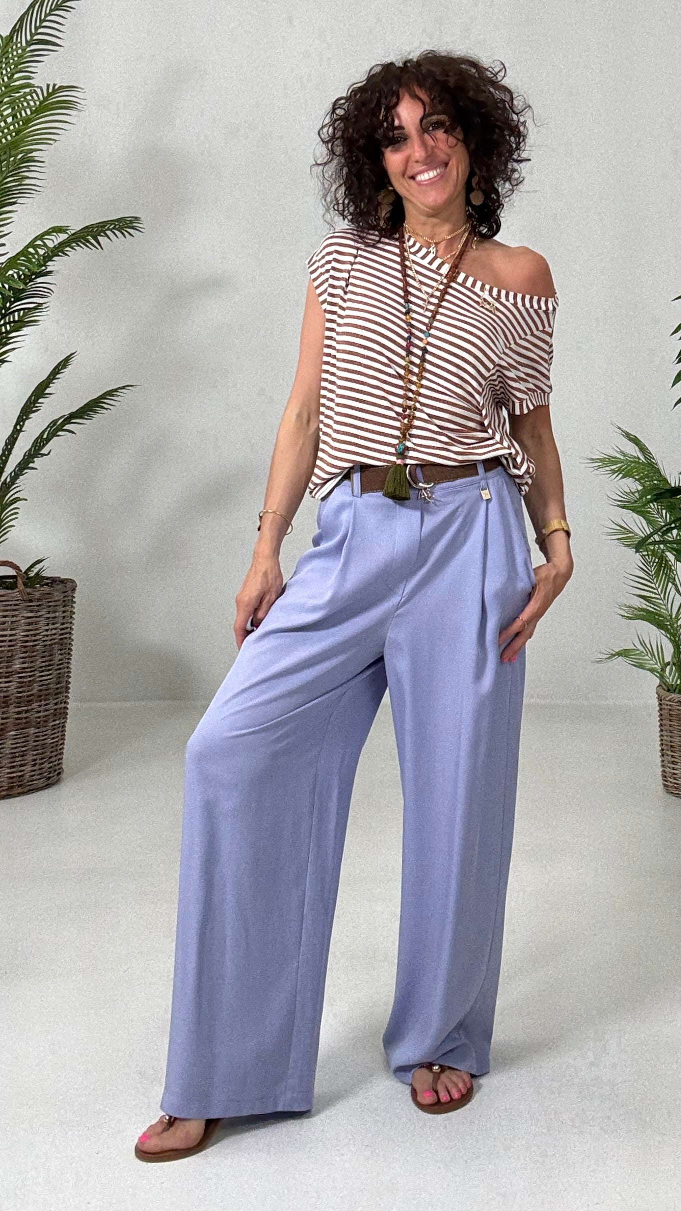 839 P25 AZZURRO POLVERE PANTALONE PALAZZO CON PIEGONE IN TWILL LYOCELL