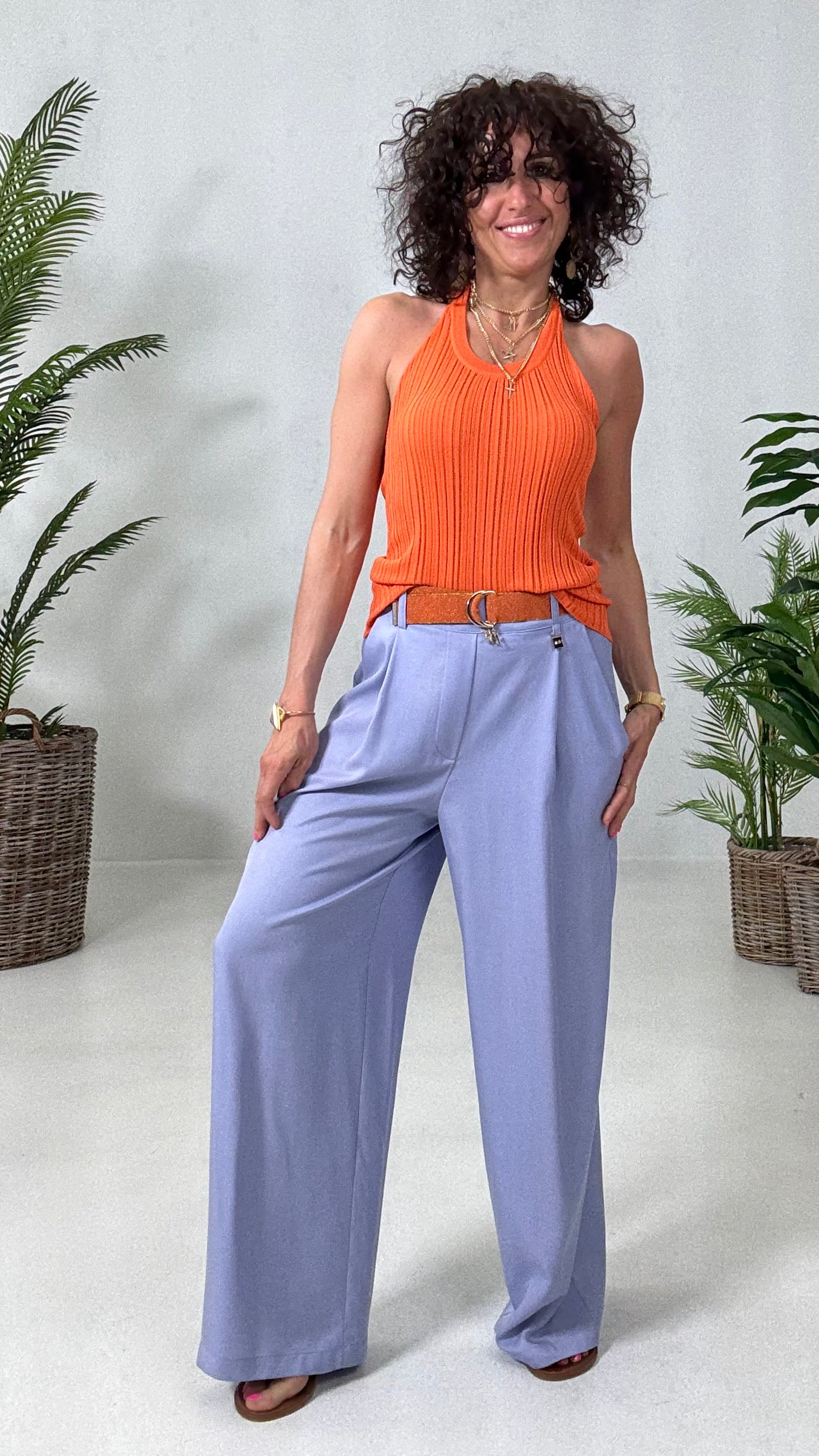 131 P25 ARANCIO TOP SCOLLO AMERICANA IN COSTINA LARGA VISCOSA ELASTICA