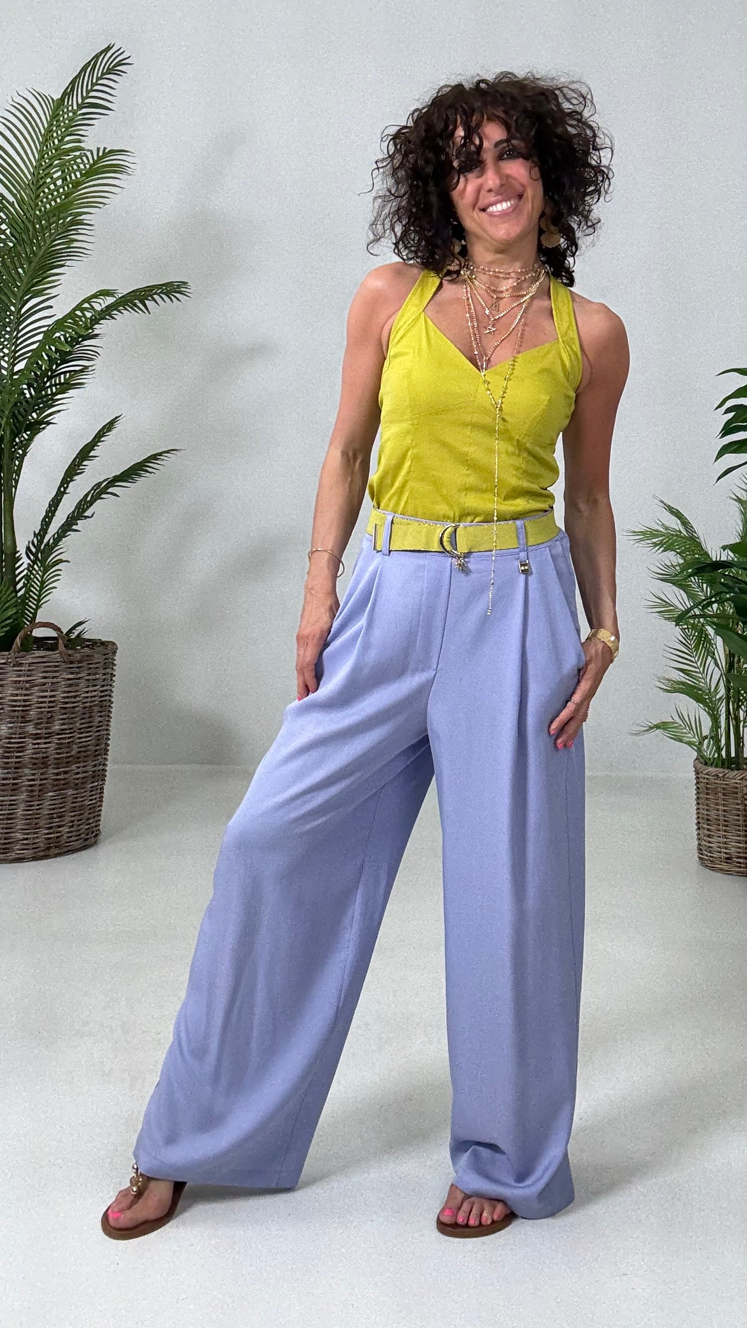 839 P25 AZZURRO POLVERE PANTALONE PALAZZO CON PIEGONE IN TWILL LYOCELL